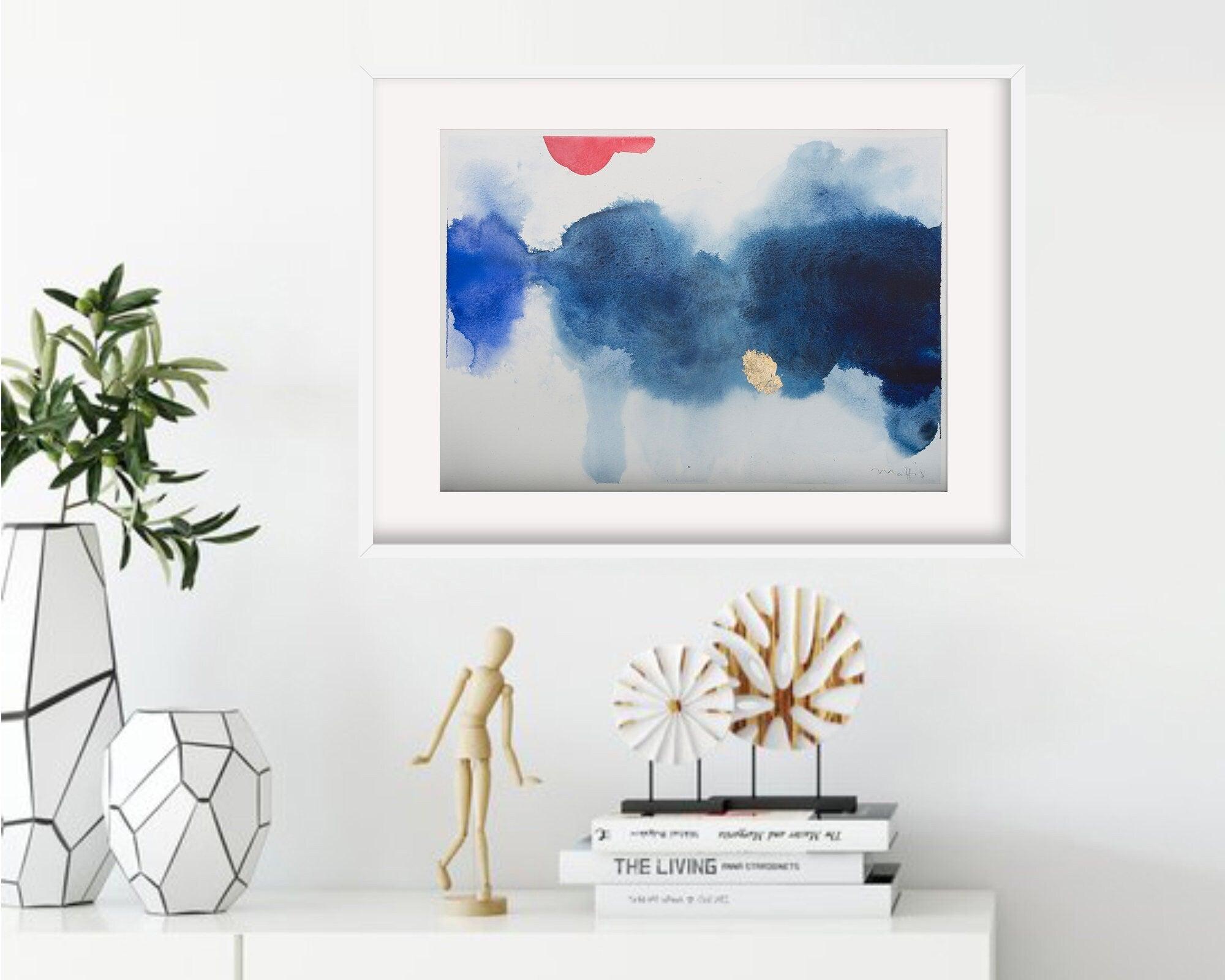 Boho abstract brush strokes wallpaper, gold leaf painting calming colors, A3
