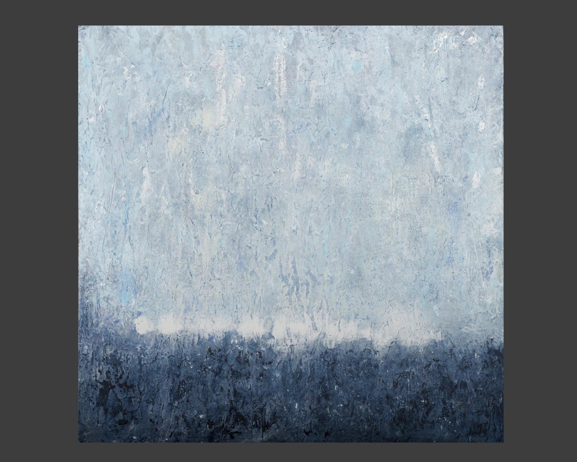 Dark Blue and grey gallery abstract wall art two piece set, textured painting Rothko inspired paintings