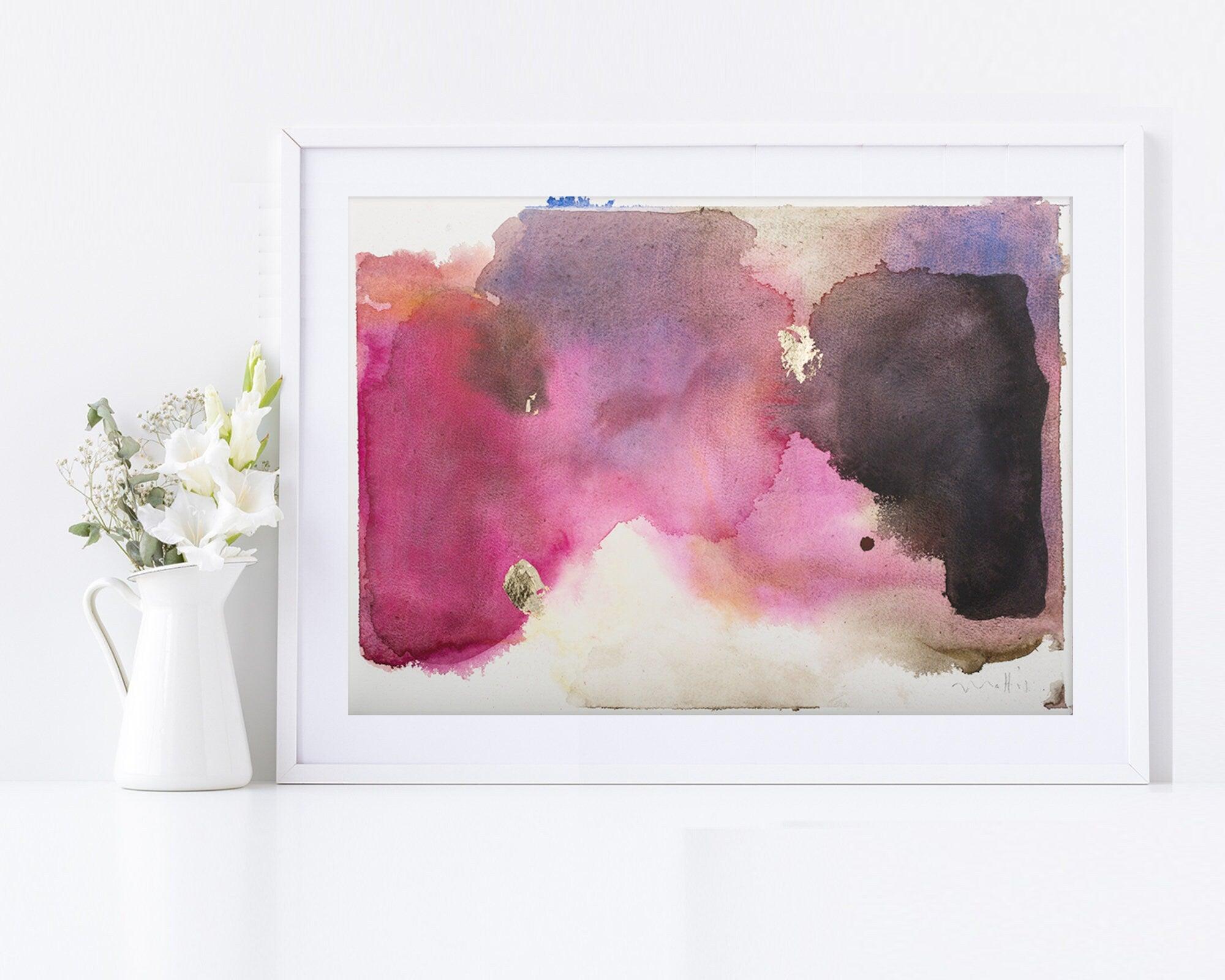 Chartreuse original abstract watercolor painting, neutral wallpaper with Gold leaf by Camilo Mattis