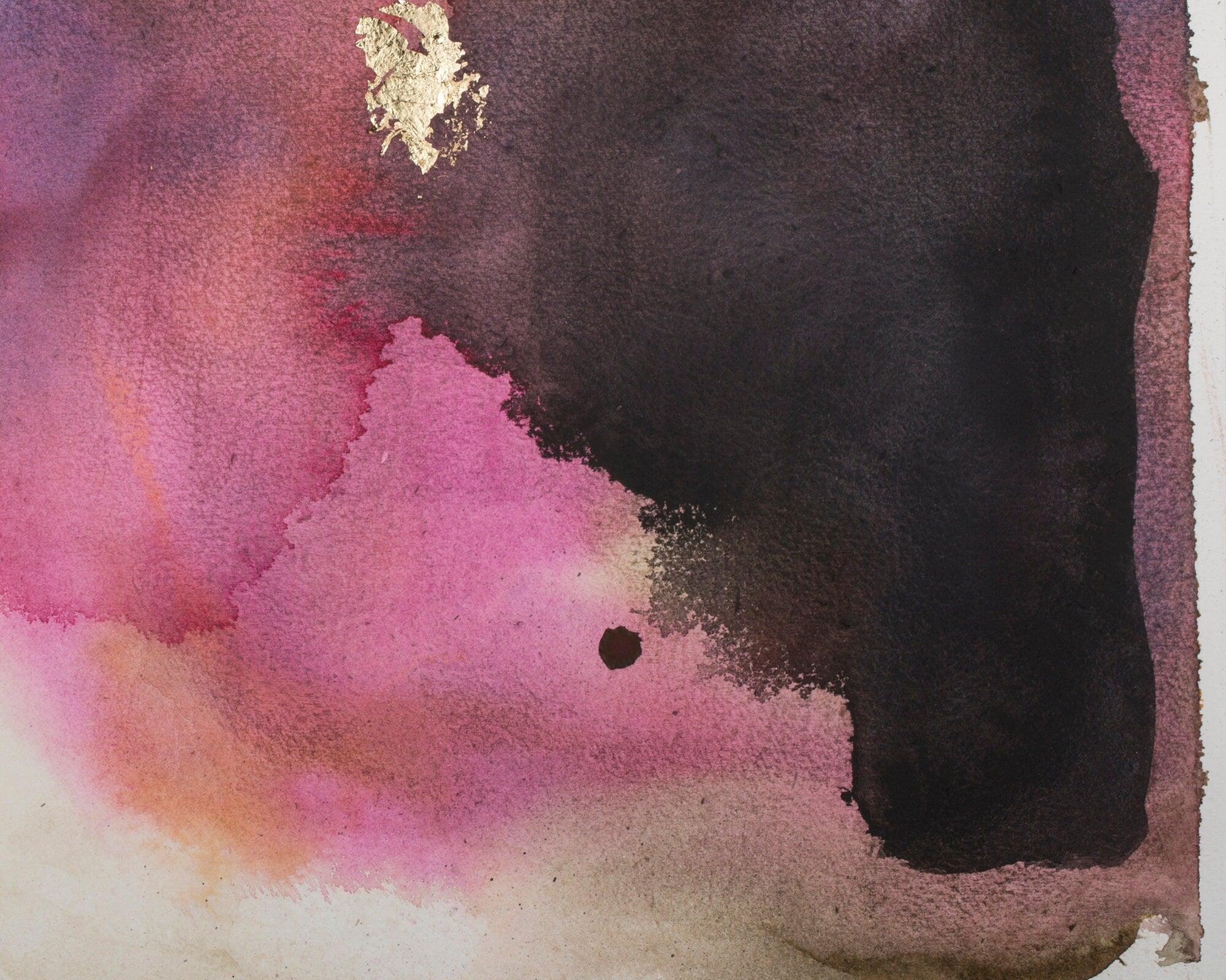 Chartreuse original abstract watercolor painting, neutral wallpaper with Gold leaf by Camilo Mattis