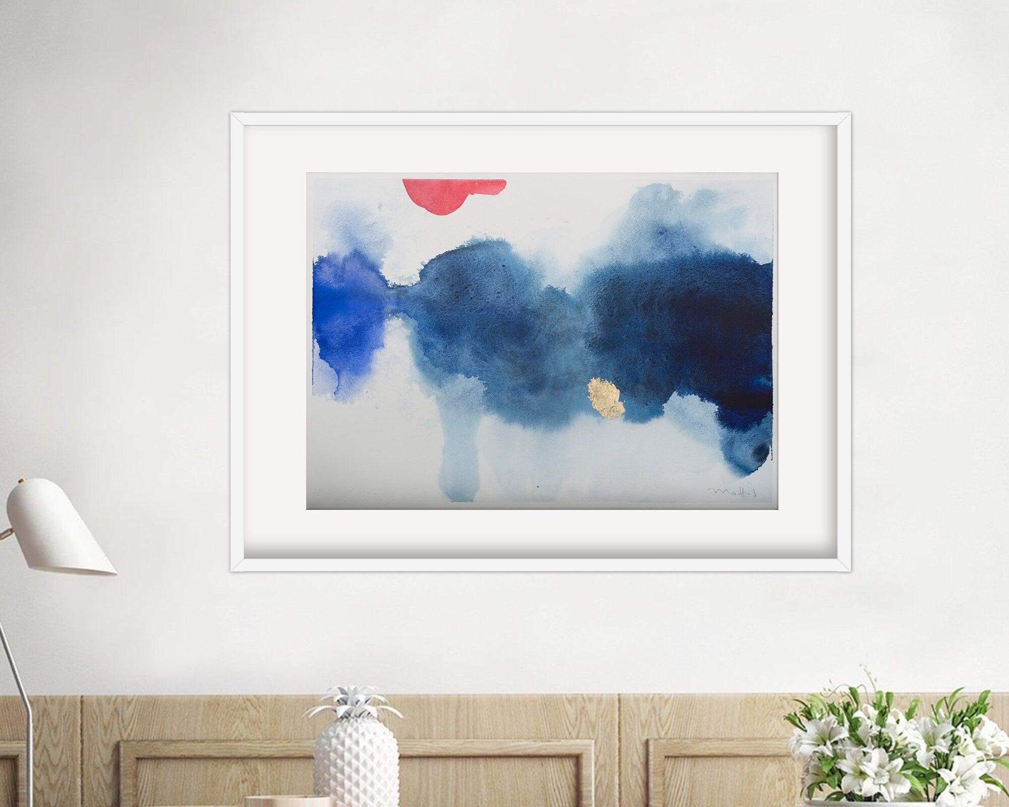 Boho abstract brush strokes wallpaper, gold leaf painting calming colors, A3