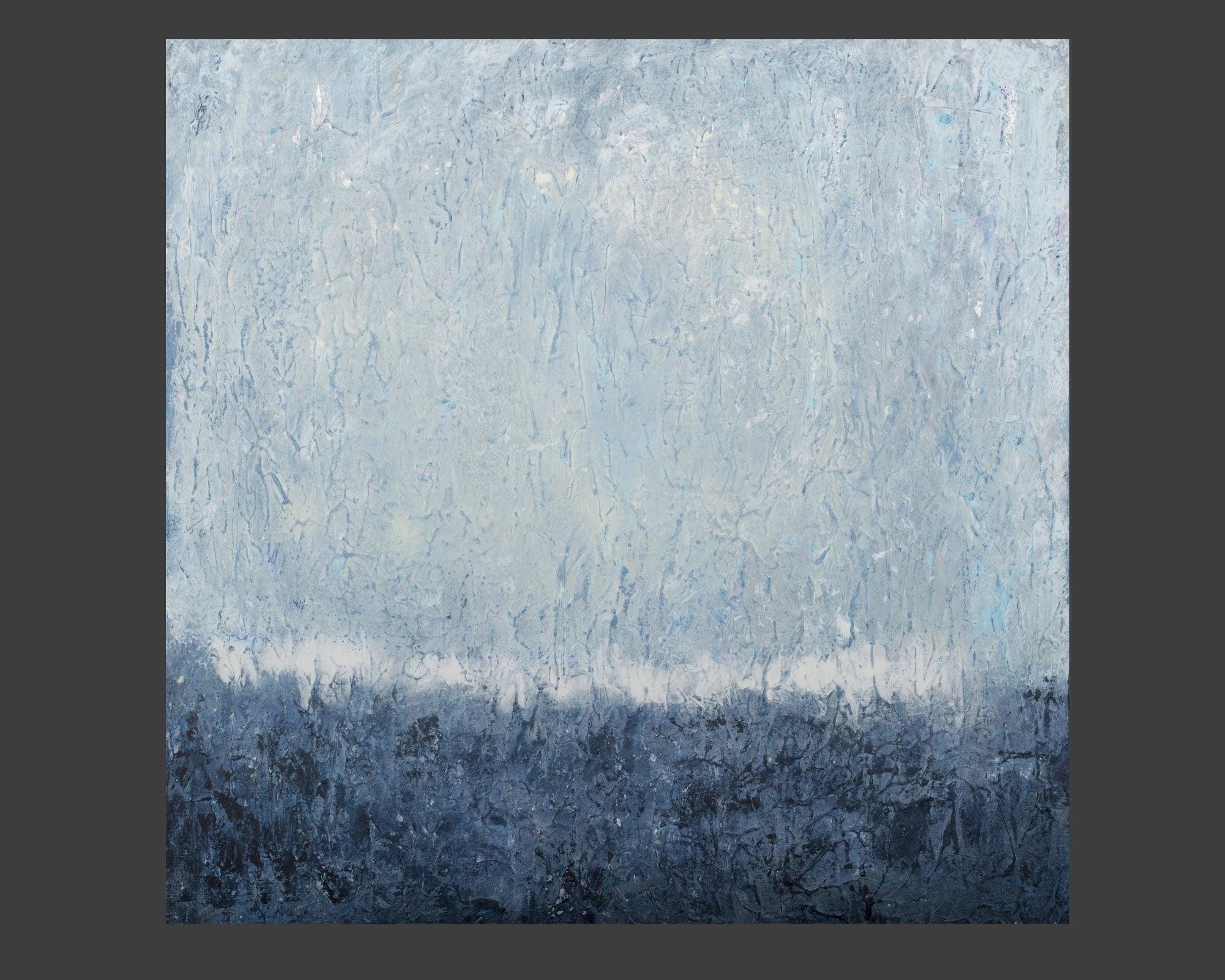 Dark Blue and grey gallery abstract wall art two piece set, textured painting Rothko inspired paintings