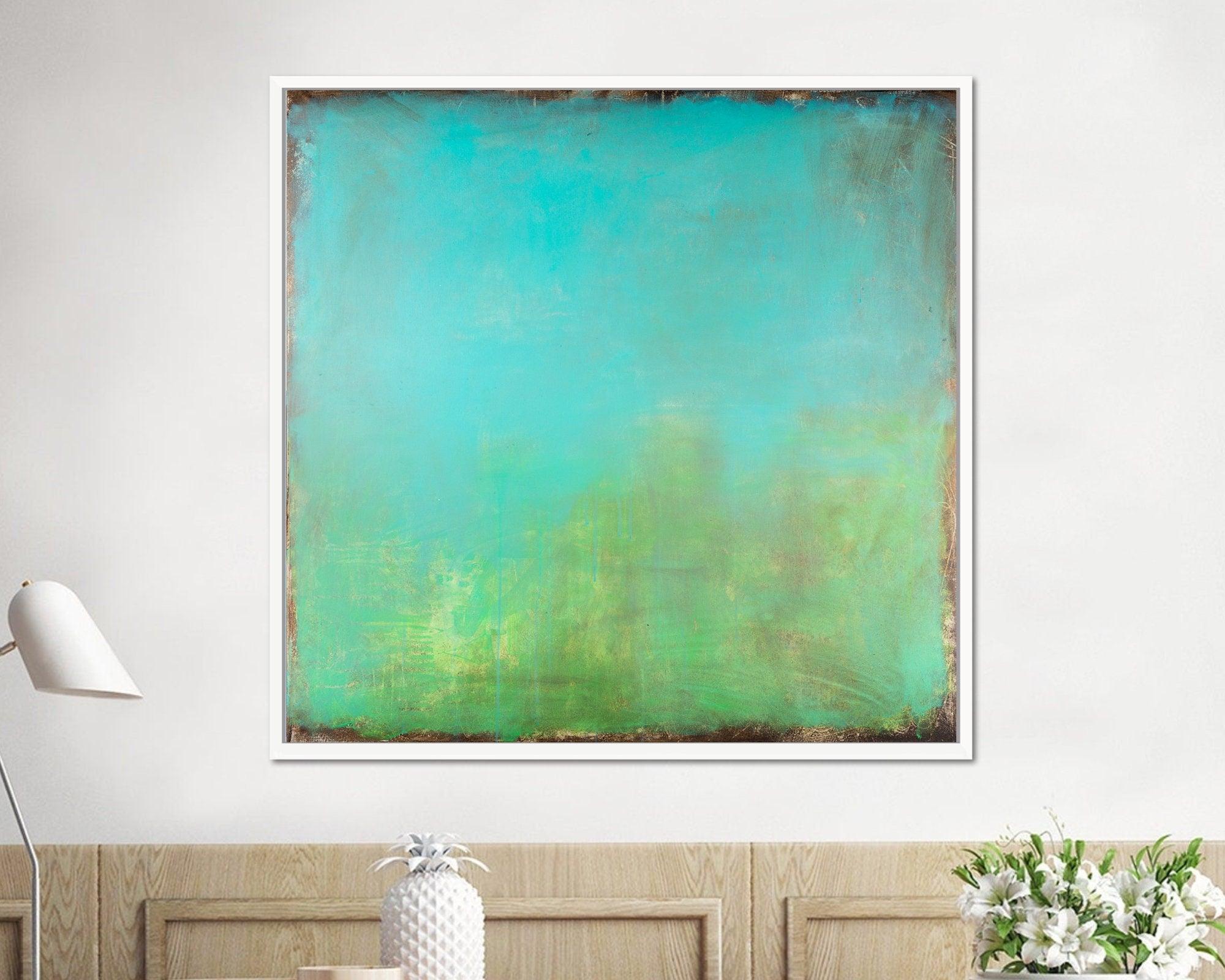 Aqua Teal Blue rothko inspired decor extra large wall art landscape print, fireplace decor nordic wall art print