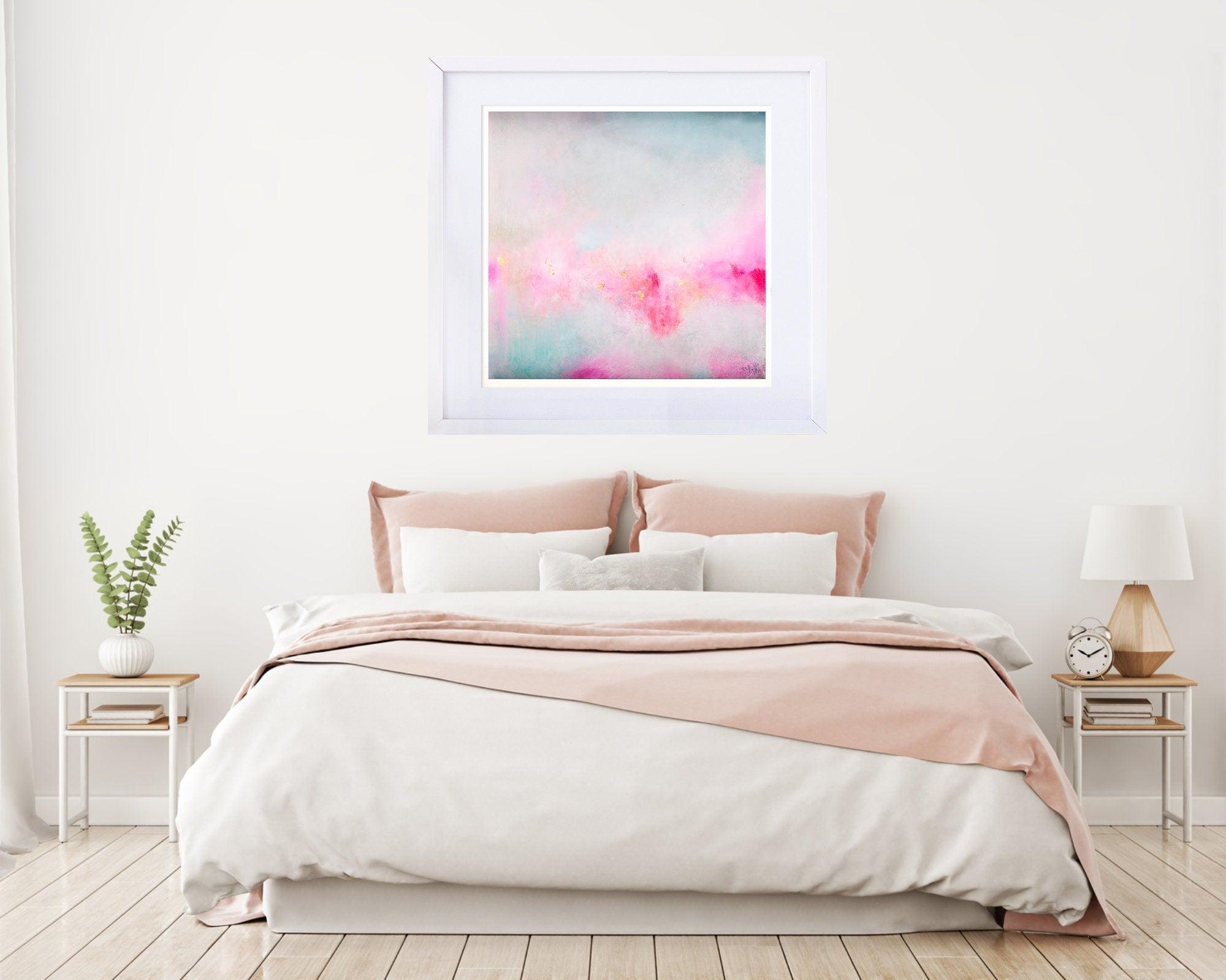 Light pink wall art colourful home decor print, blush pink extra large abstract wall art print