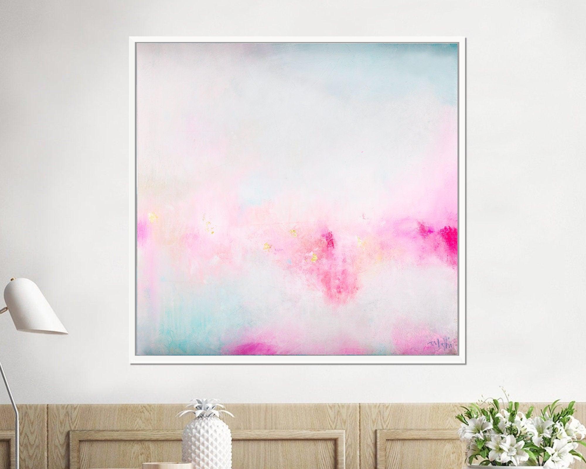 Light pink wall art colourful home decor print, blush pink extra large abstract wall art print