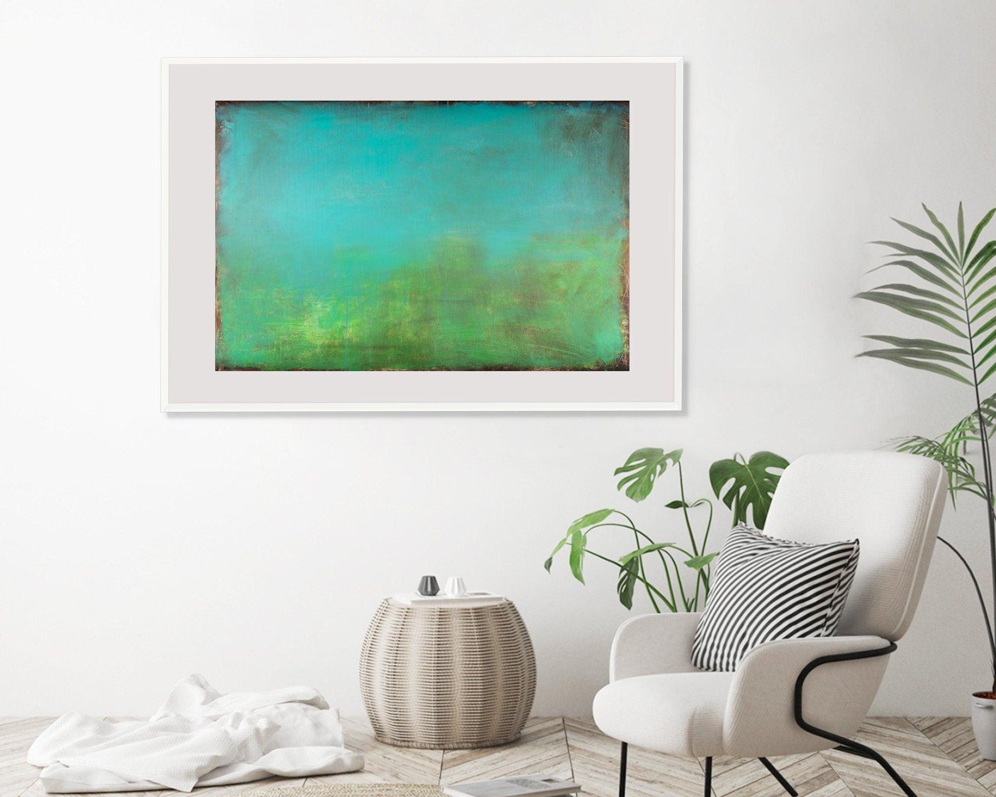 Aqua Teal Blue rothko inspired decor extra large wall art landscape print, fireplace decor nordic wall art print