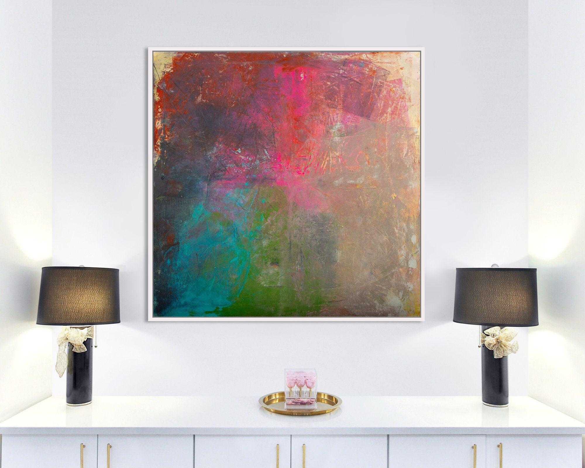 Original abstract painting nordic style, Oversized livingroom wall art earth tones