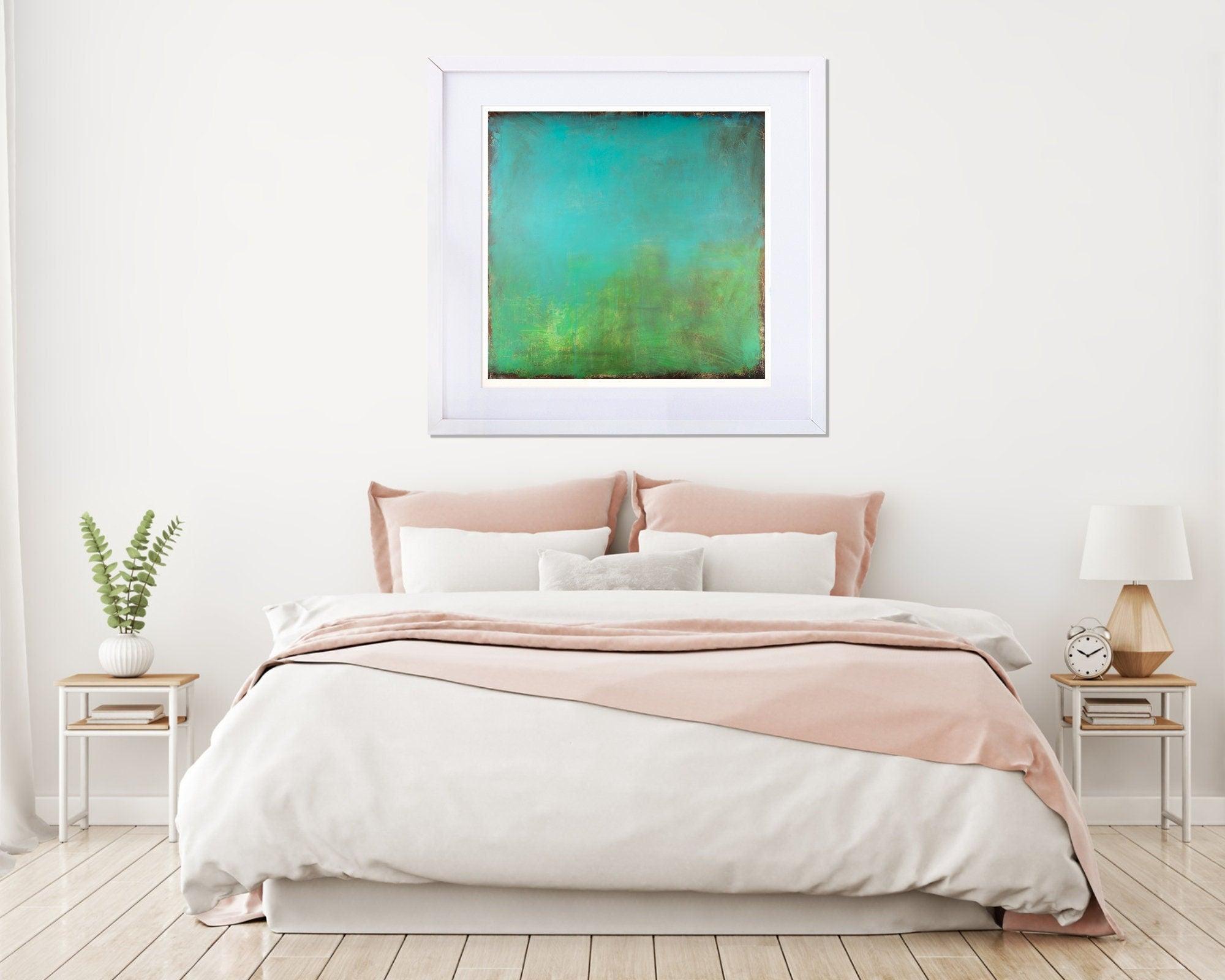 Aqua Teal Blue rothko inspired decor extra large wall art landscape print, fireplace decor nordic wall art print