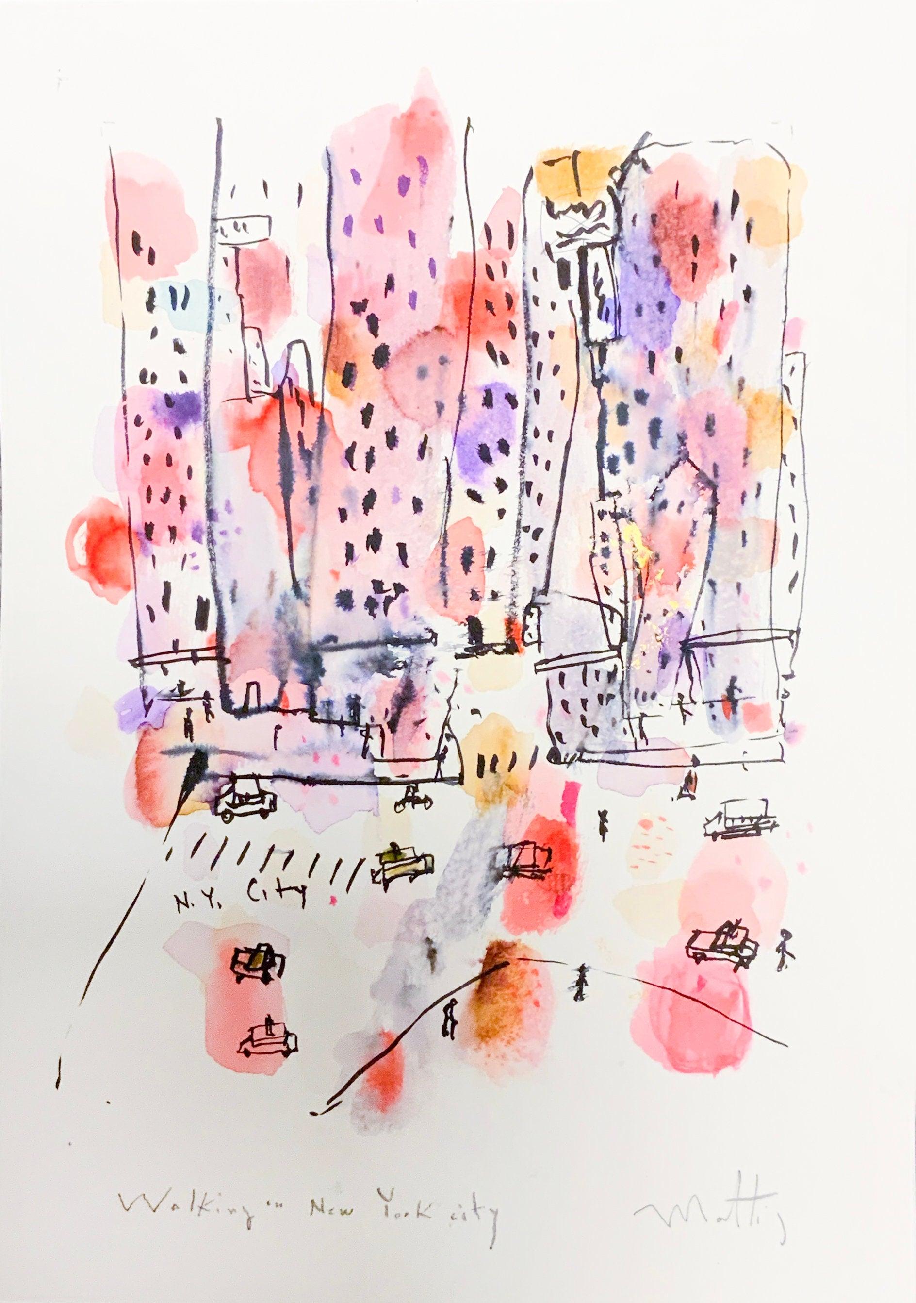 nyc wall art colorful watercolor painting print, A3, wall art print livingroom decor