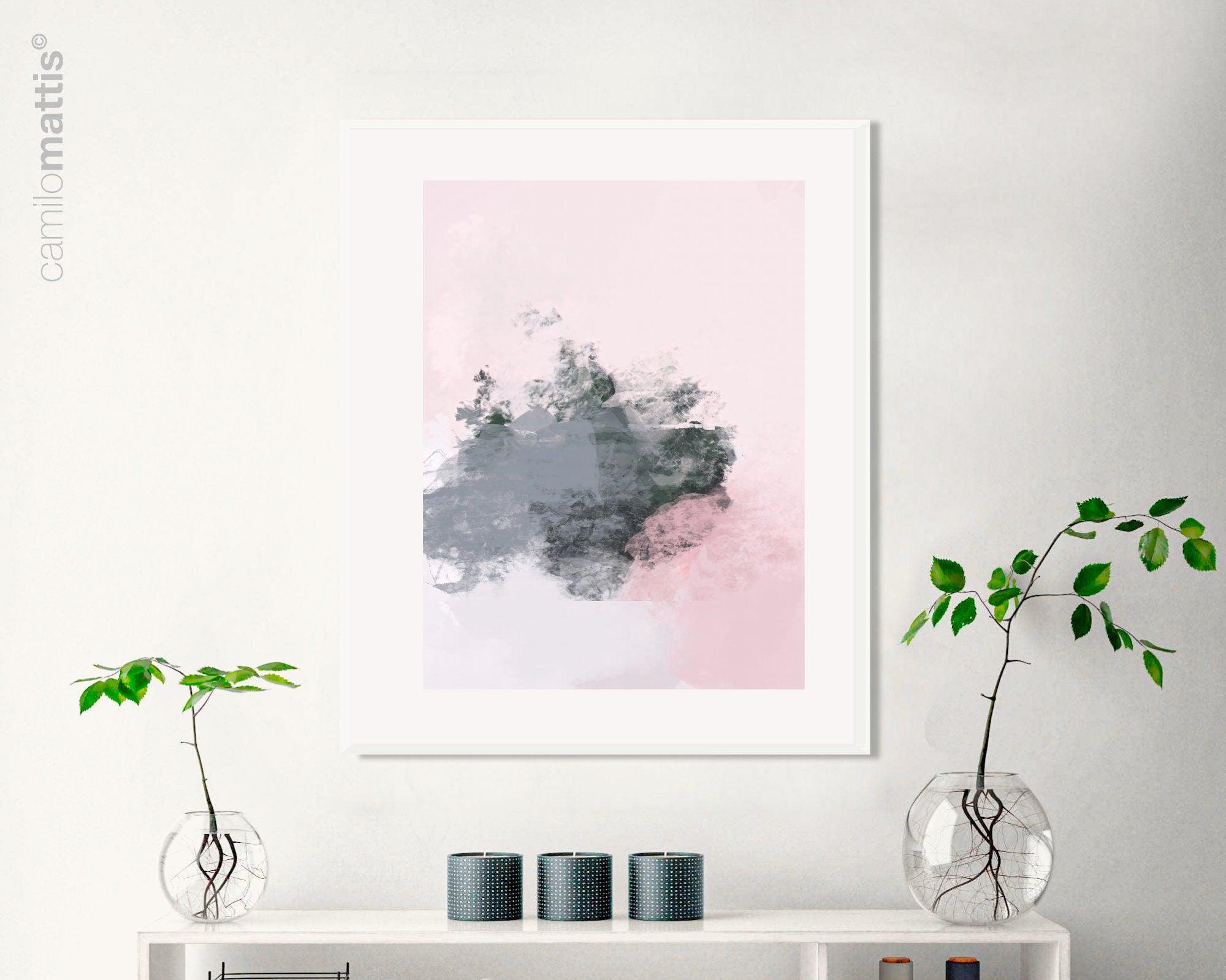 Blush pink and grey brush strokes extra large wall art 24x36 art prints, Comfort colors apartment decor