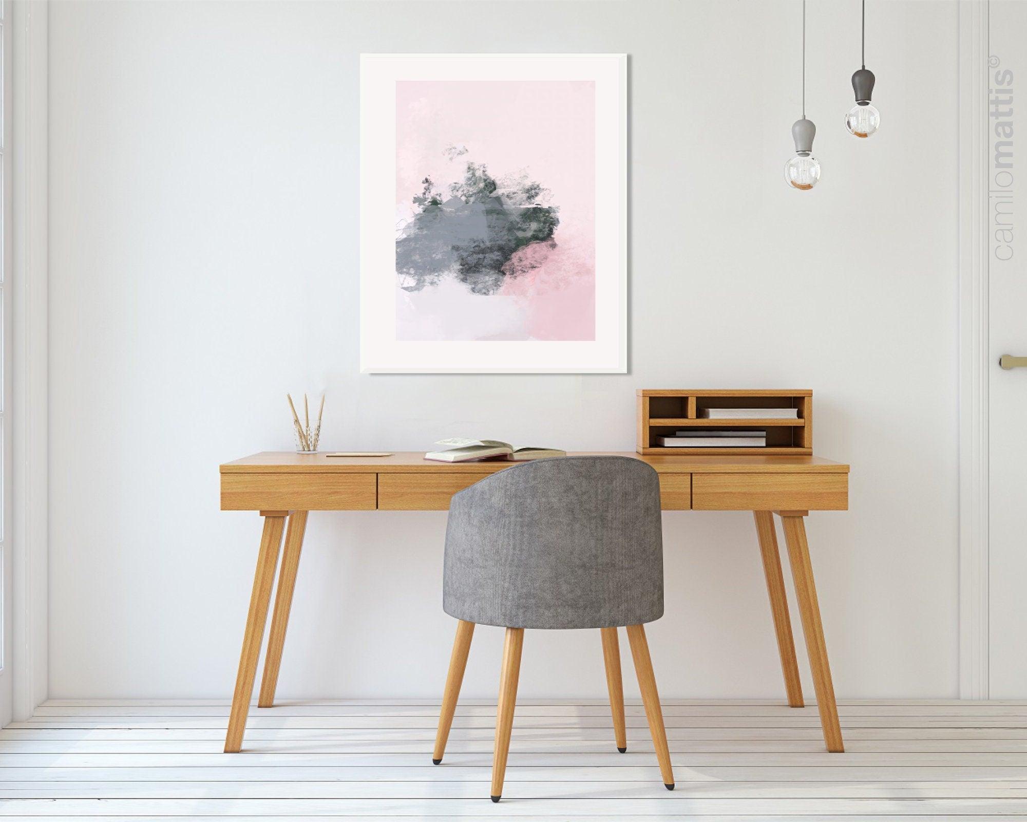 Blush pink and grey brush strokes extra large wall art 24x36 art prints, Comfort colors apartment decor