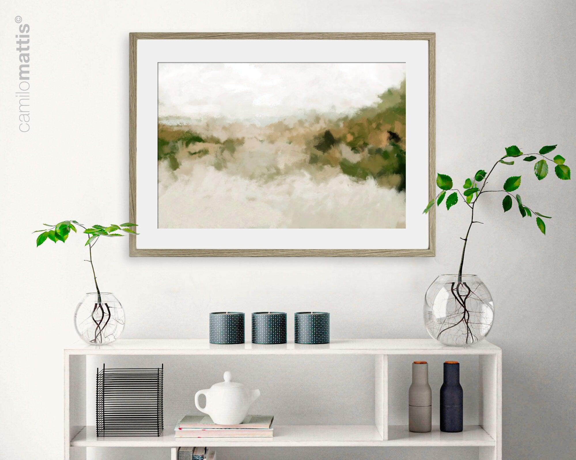 Sage green large abstract wall art Landscape Painting, Art work for living room - camilomattis.com