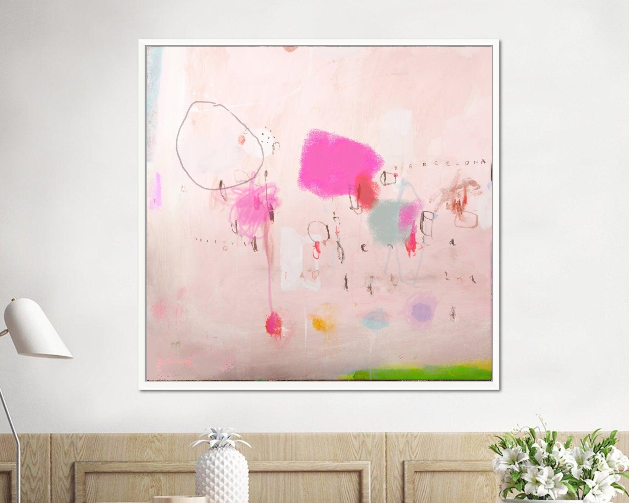 Pink Abstract Painting Set of 3 Large Wall Art 24x36 Canvas 