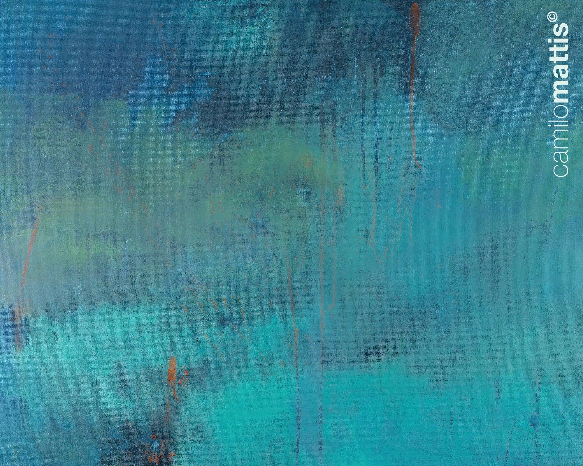 Teal wall art Abstract landscape painting - Art print room decor seascape