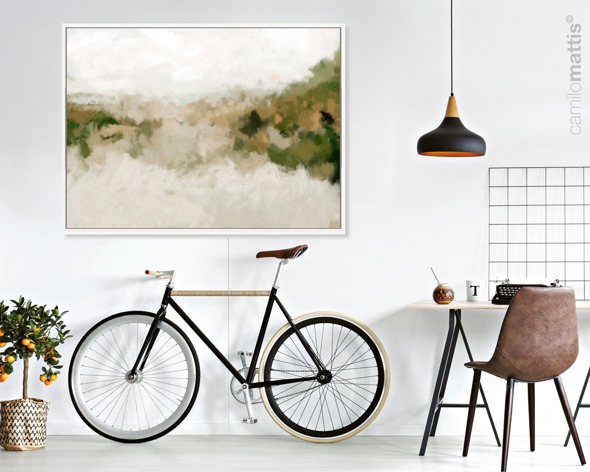 Sage green large abstract wall art Landscape Painting, Art work for living room - camilomattis.com