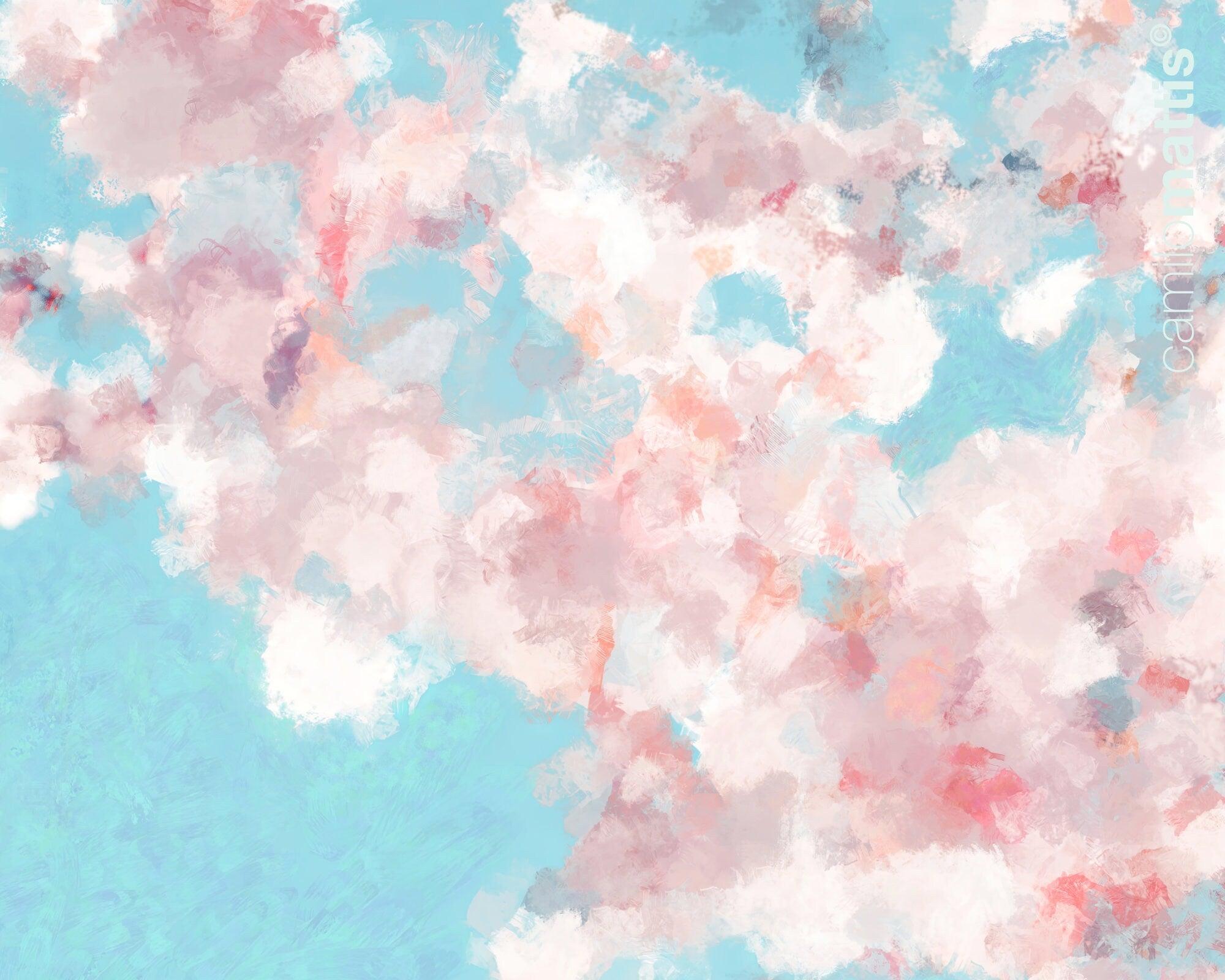 cherry blossom tree large abstract large wall art print, Light blue Art work for living room