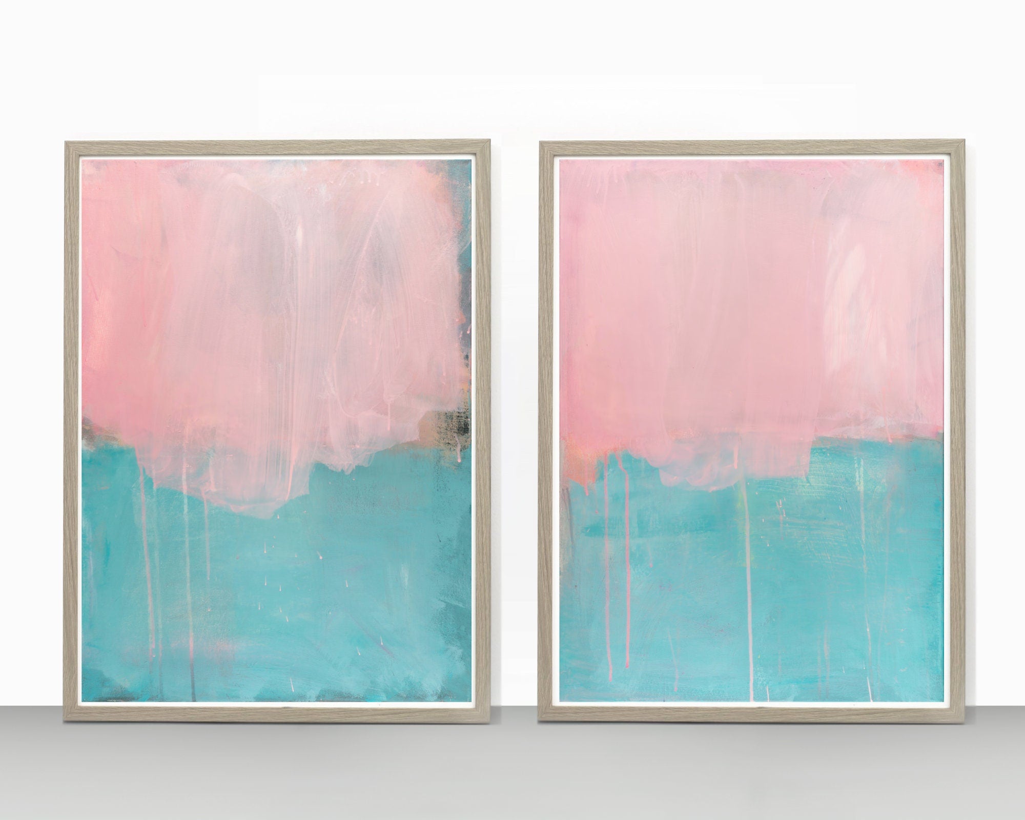 PixonSign Canvas Print Wall Art Set Pastel Blue and Pink Color