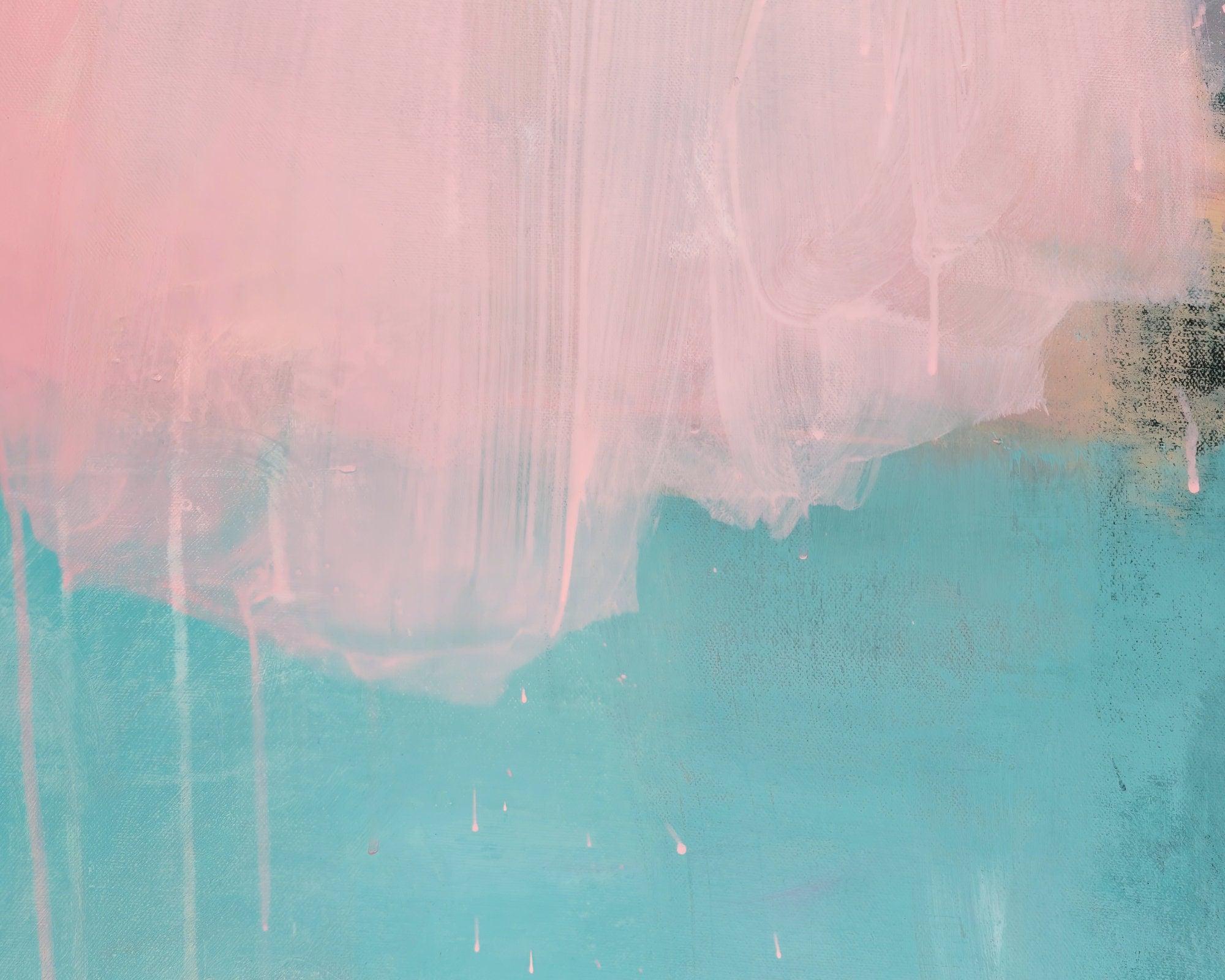 Pink print set canvas wall art - Teal abstract art set