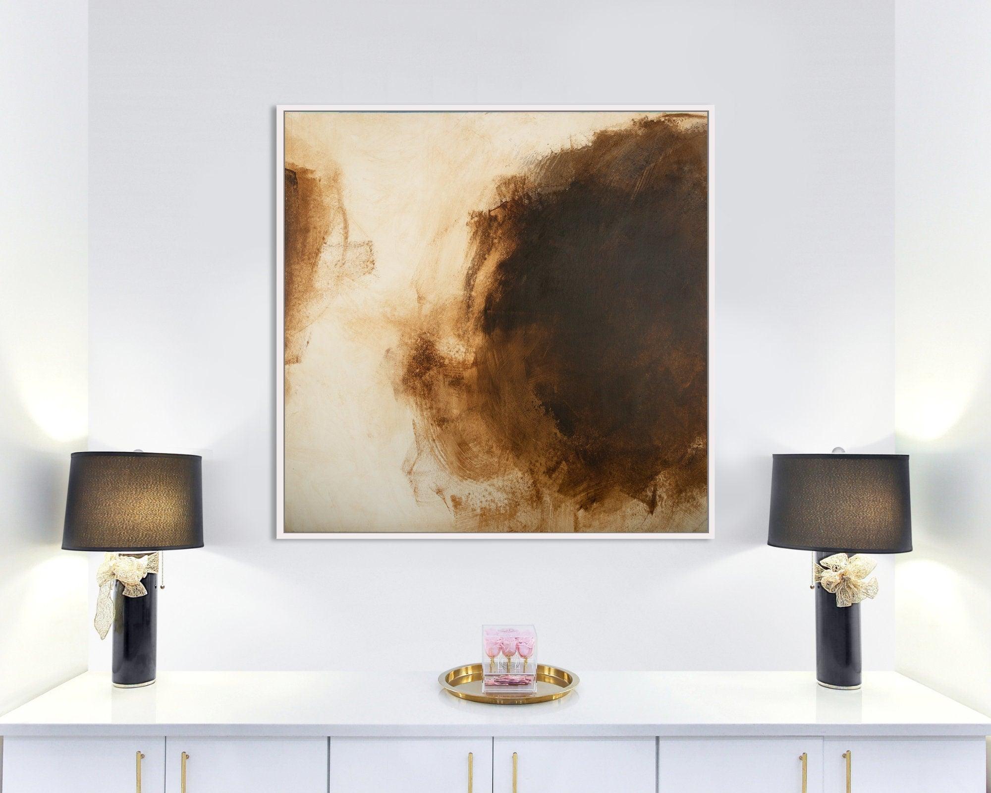 Brown original abstract painting minimalist extra large wall art - Living room decor