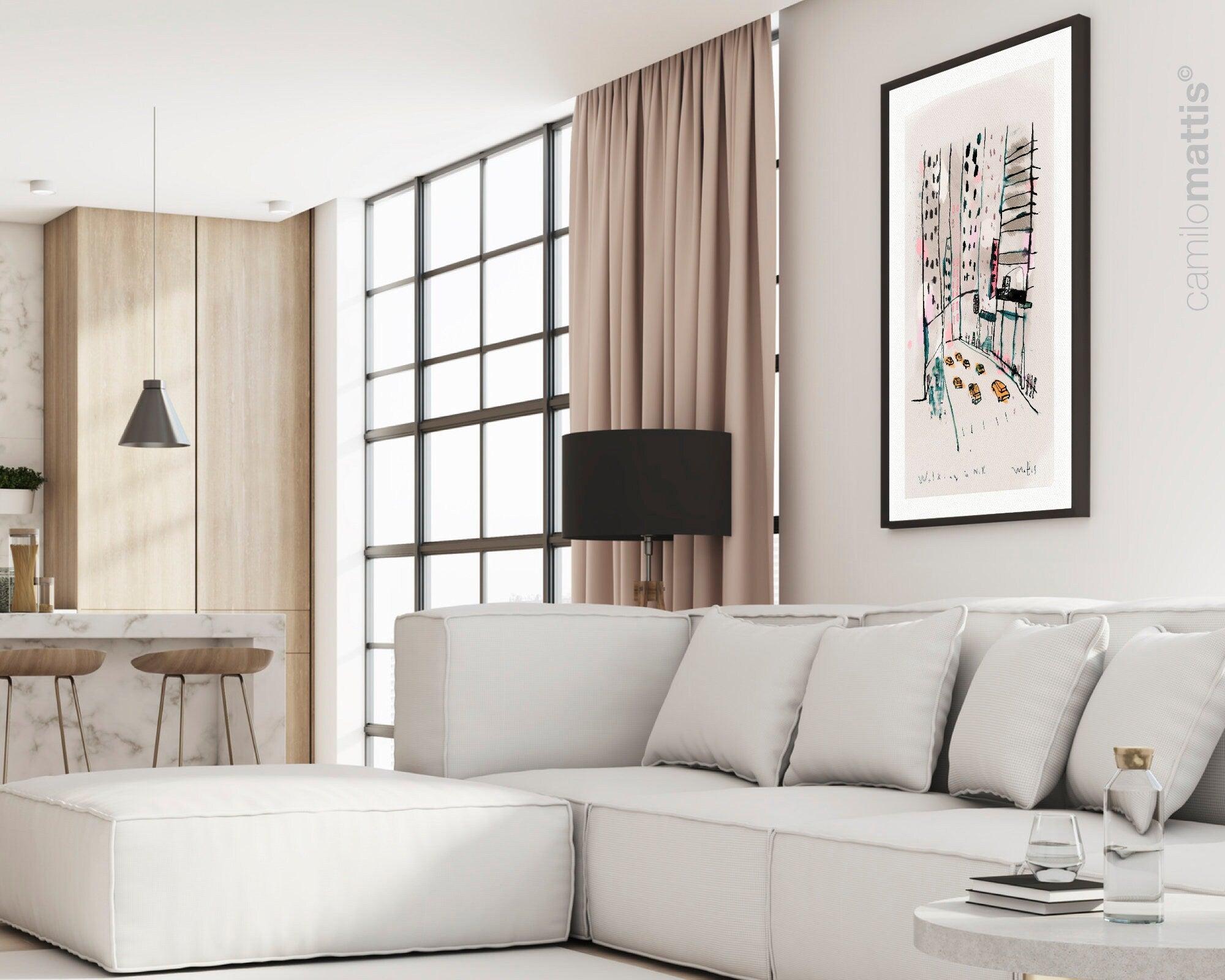 NYC sketch drawing fine art city print, A3, wall art livingroom decor by Camilo Mattis - camilomattis.com