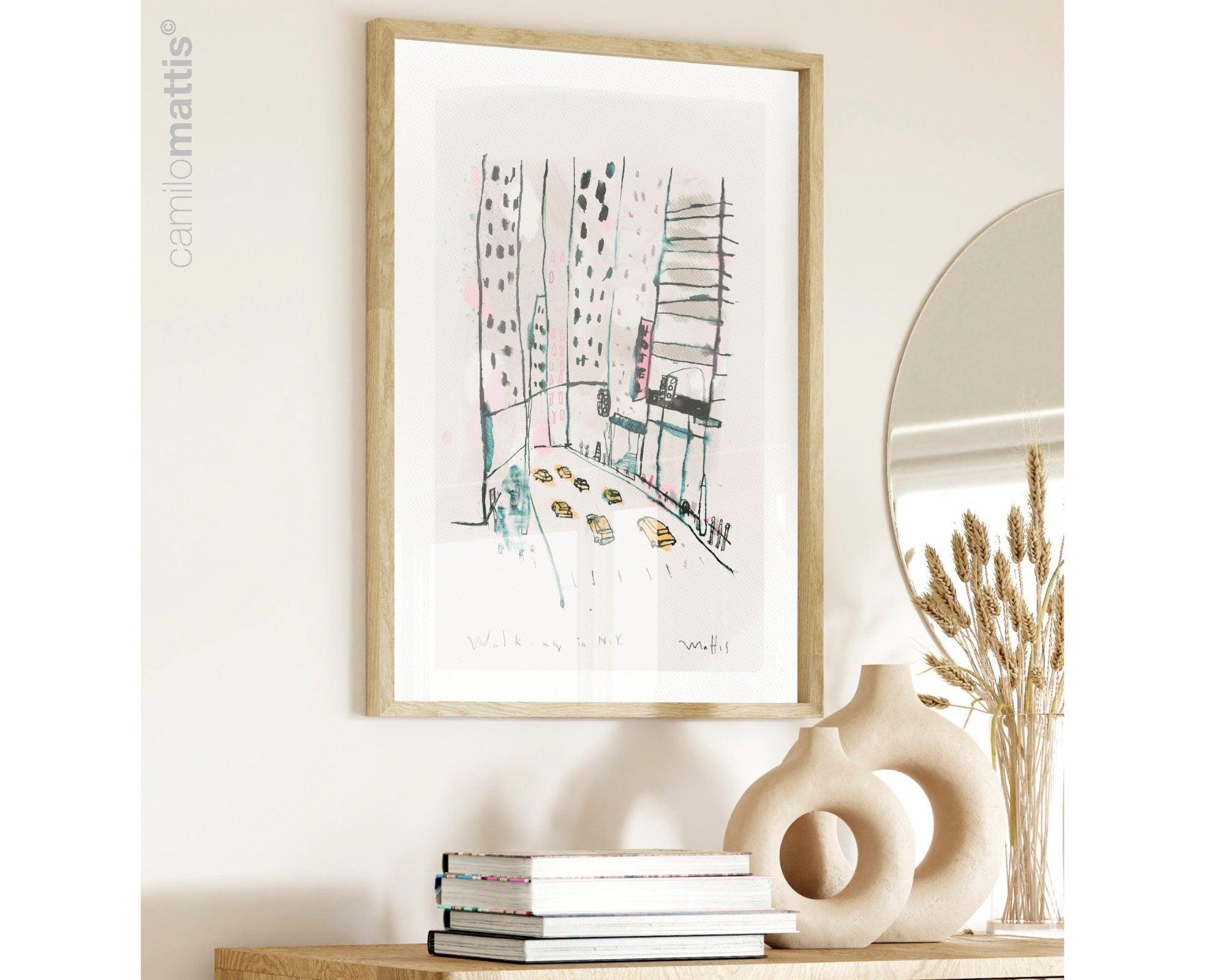 NYC sketch drawing fine art city print, A3, wall art livingroom decor by Camilo Mattis - camilomattis.com