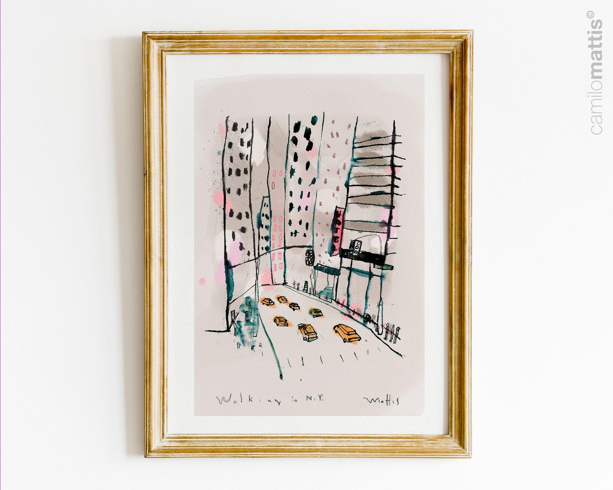 NYC sketch drawing fine art city print, A3, wall art livingroom decor by Camilo Mattis - camilomattis.com