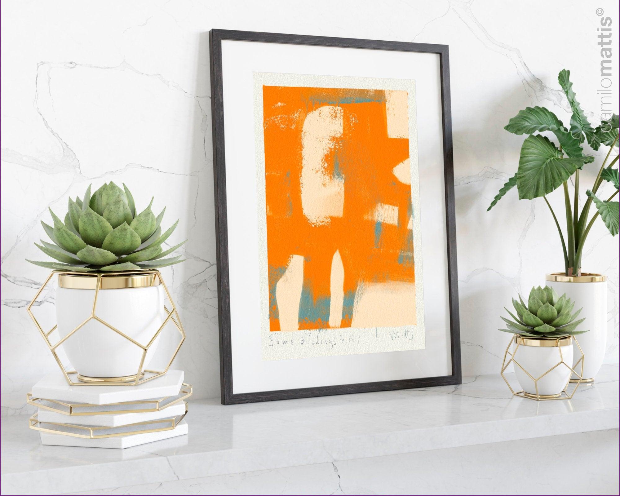 Bright orange abstract poster print art, Modern contemporary home apartment decor by Camilo Mattis - camilomattis.com