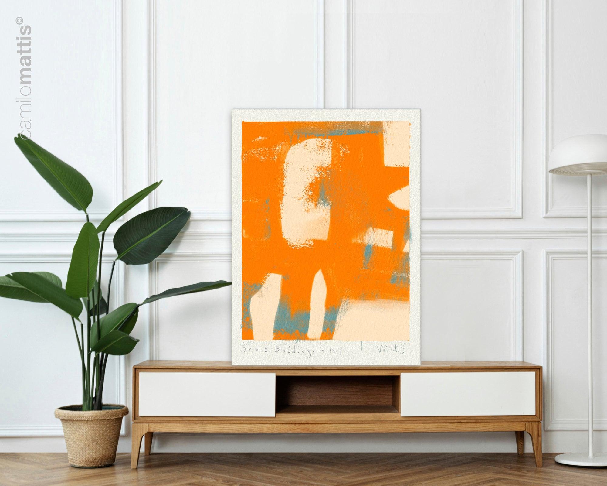 Bright orange abstract poster print art, Modern contemporary home apartment decor by Camilo Mattis - camilomattis.com