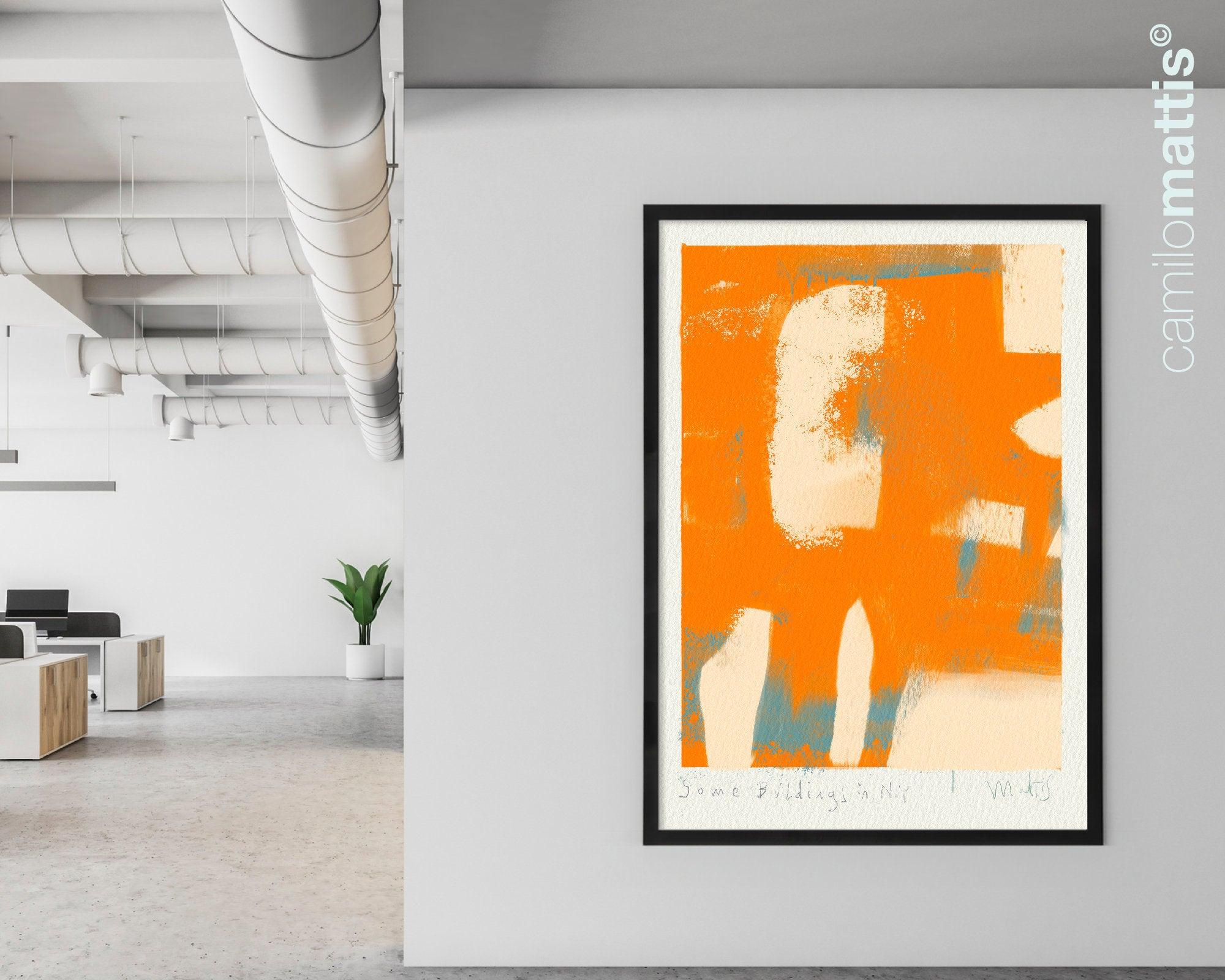 Bright orange abstract poster print art, Modern contemporary home apartment decor by Camilo Mattis - camilomattis.com
