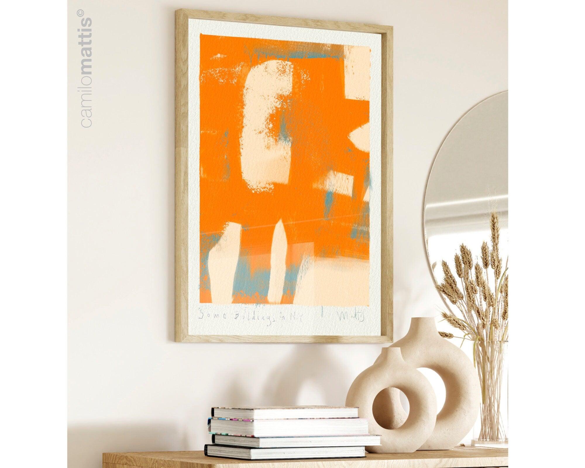 Bright orange abstract poster print art, Modern contemporary home apartment decor by Camilo Mattis - camilomattis.com