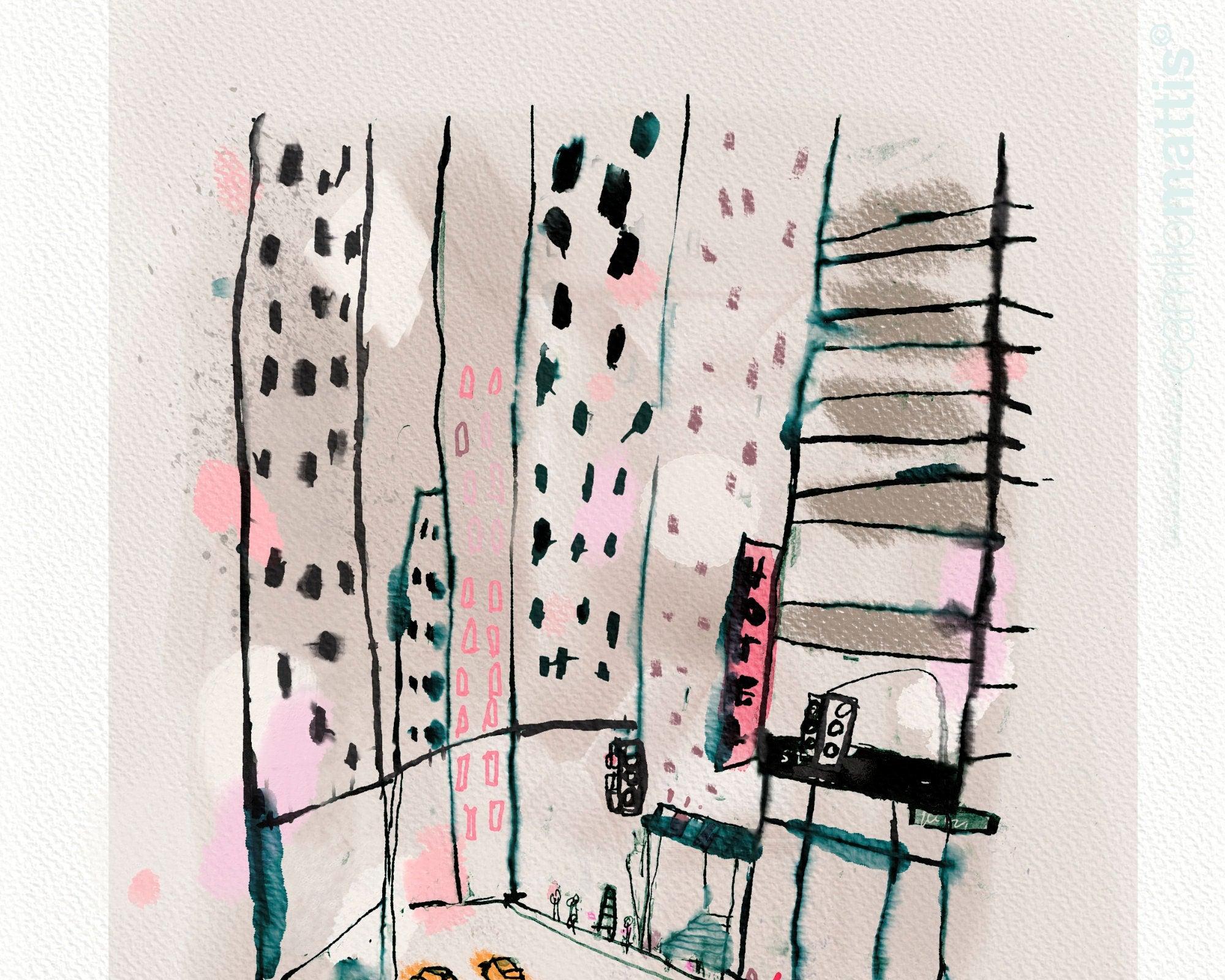 NYC sketch drawing fine art city print, A3, wall art livingroom decor by Camilo Mattis - camilomattis.com