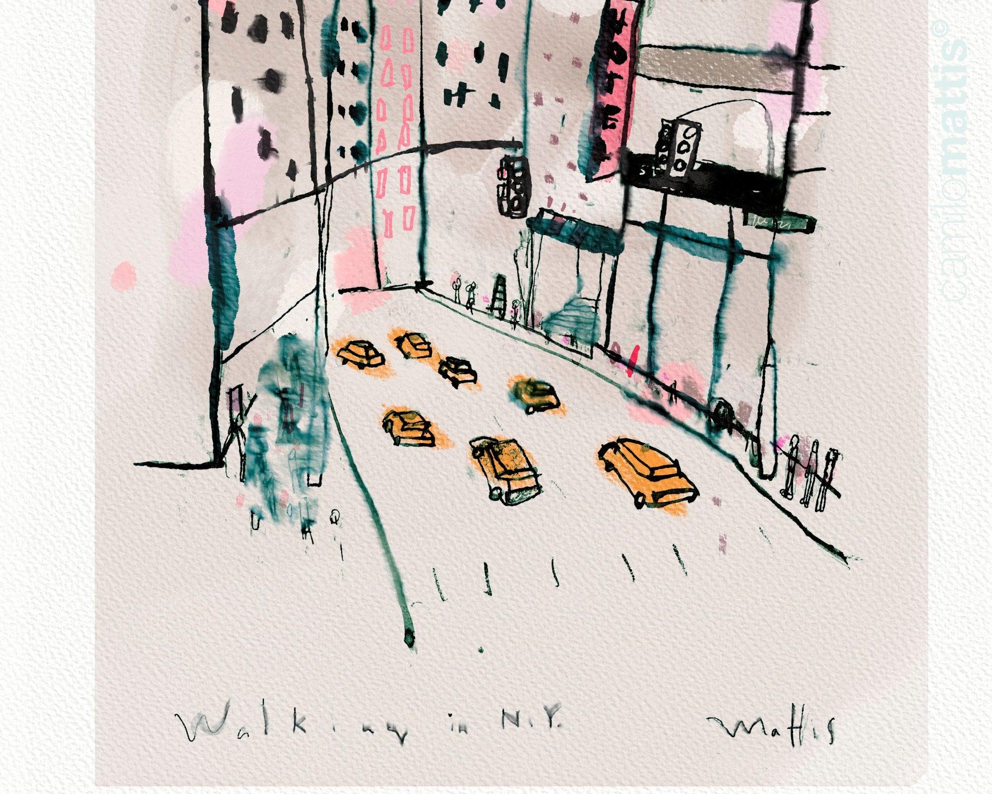 NYC sketch drawing fine art city print, A3, wall art livingroom decor by Camilo Mattis - camilomattis.com