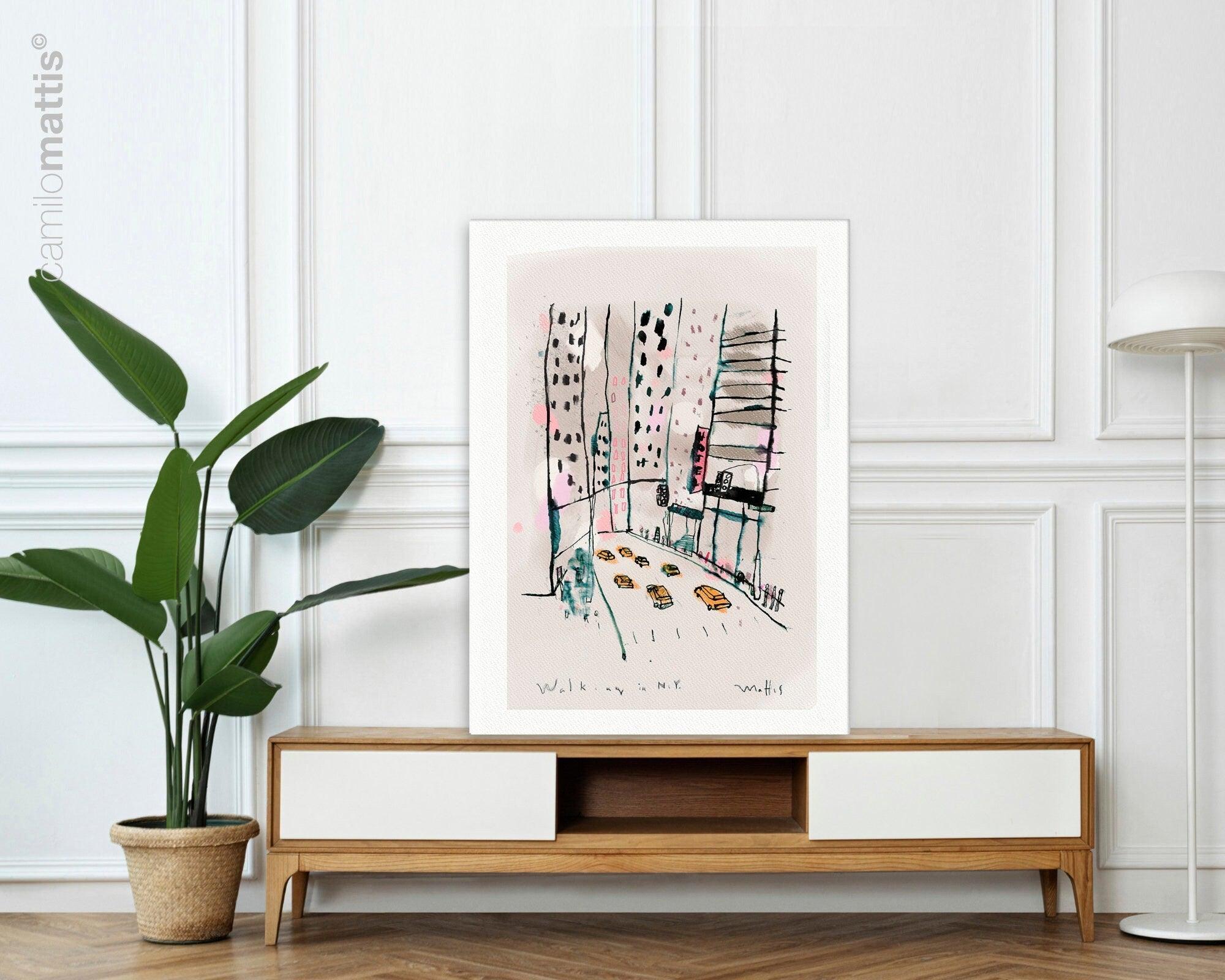 NYC sketch drawing fine art city print, A3, wall art livingroom decor by Camilo Mattis - camilomattis.com