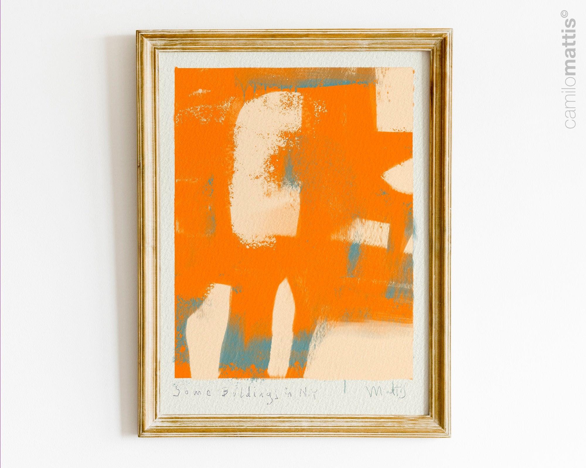 Bright orange abstract poster print art, Modern contemporary home apartment decor by Camilo Mattis - camilomattis.com