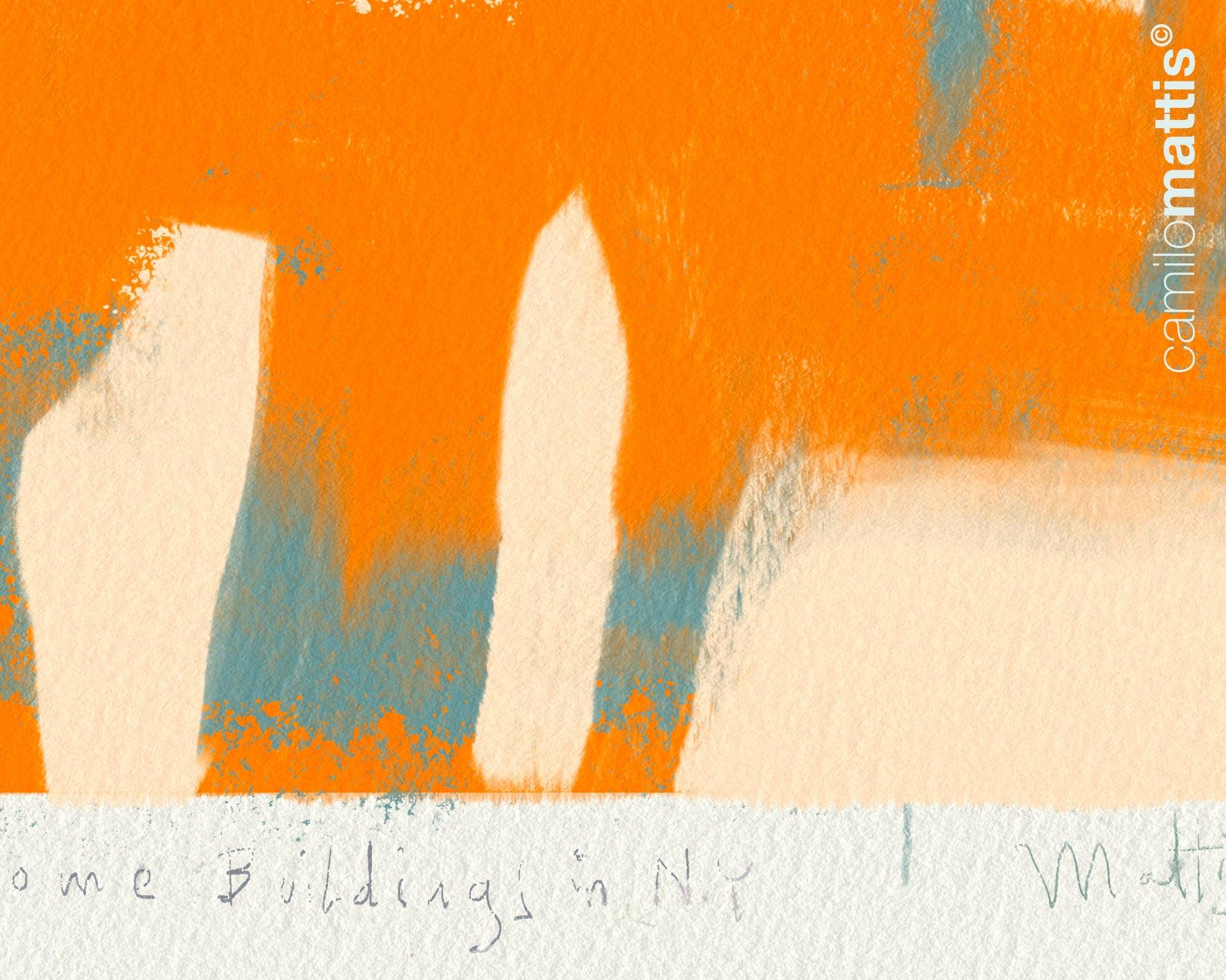 Bright orange abstract poster print art, Modern contemporary home apartment decor by Camilo Mattis - camilomattis.com