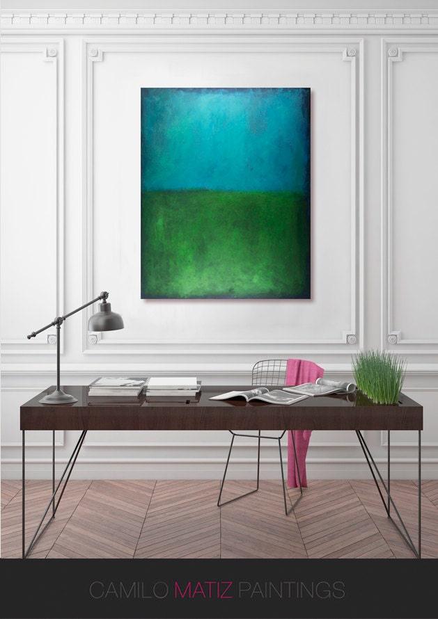 Original Blue wall art Acrylic painting minimalist art green abstract geometric art modern art large wall art, Abstract Painting