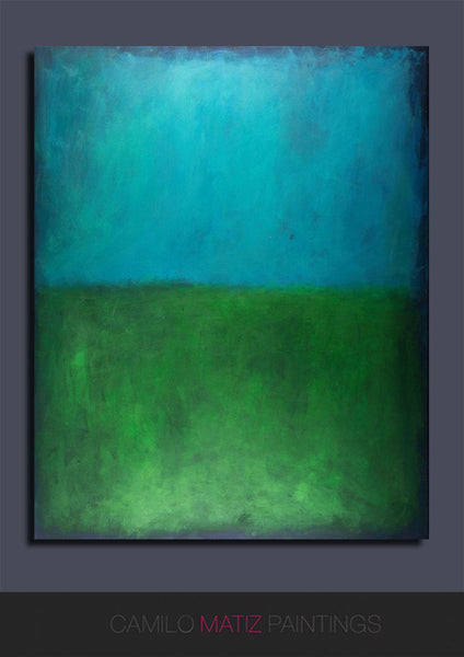 Original Blue wall art Acrylic painting minimalist art green abstract geometric art modern art large wall art, Abstract Painting