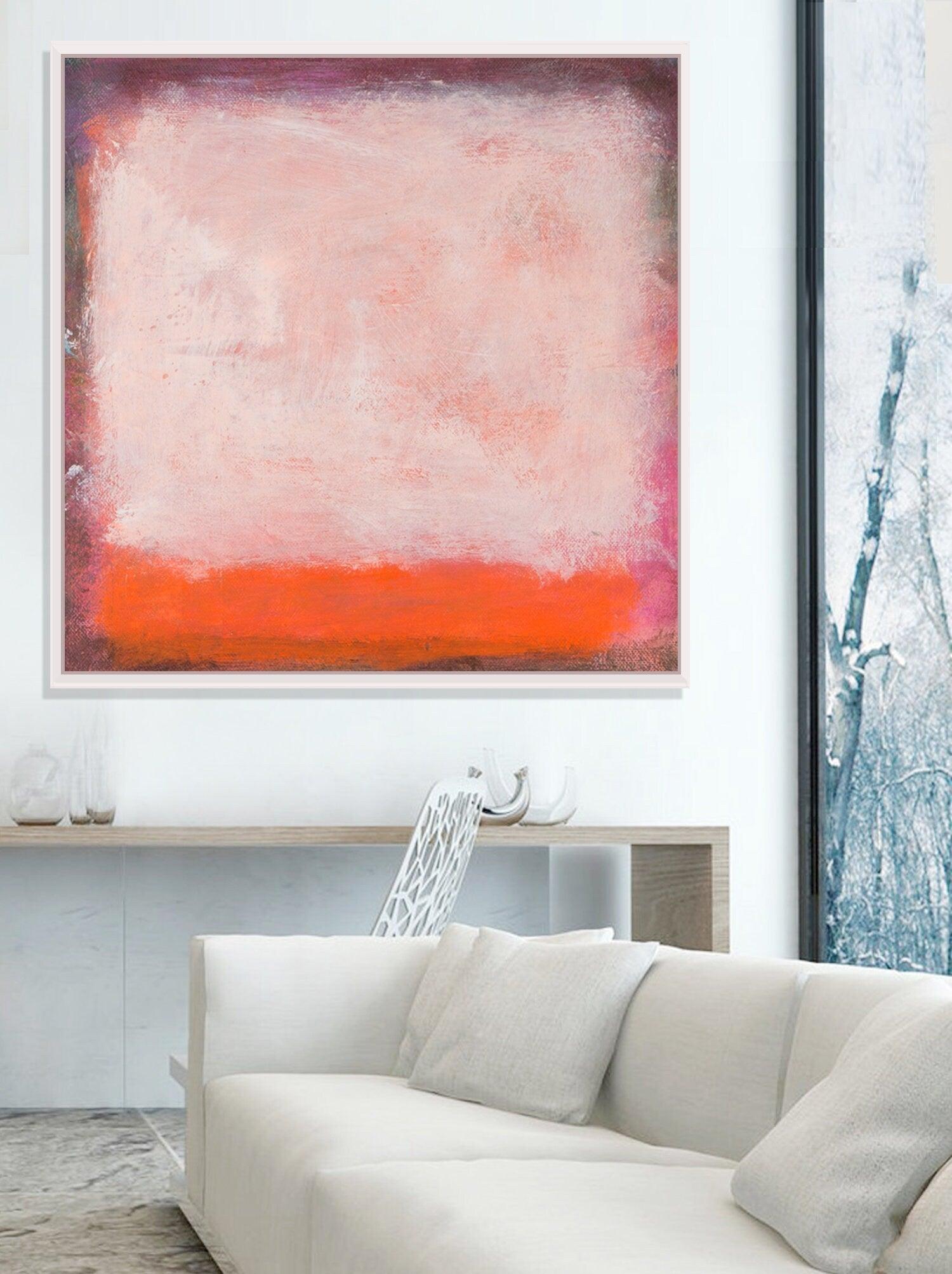 Orange Brown and white abstract modern art canvas painting, rothko inspired commission painting extra large wall art