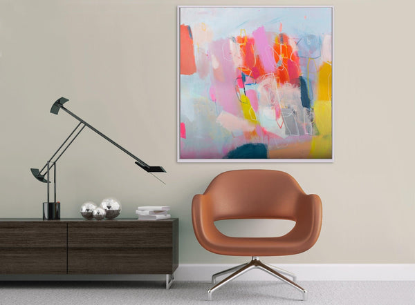 Large colorful original abstract painting on canvas, modern pop art apartment above bed decor