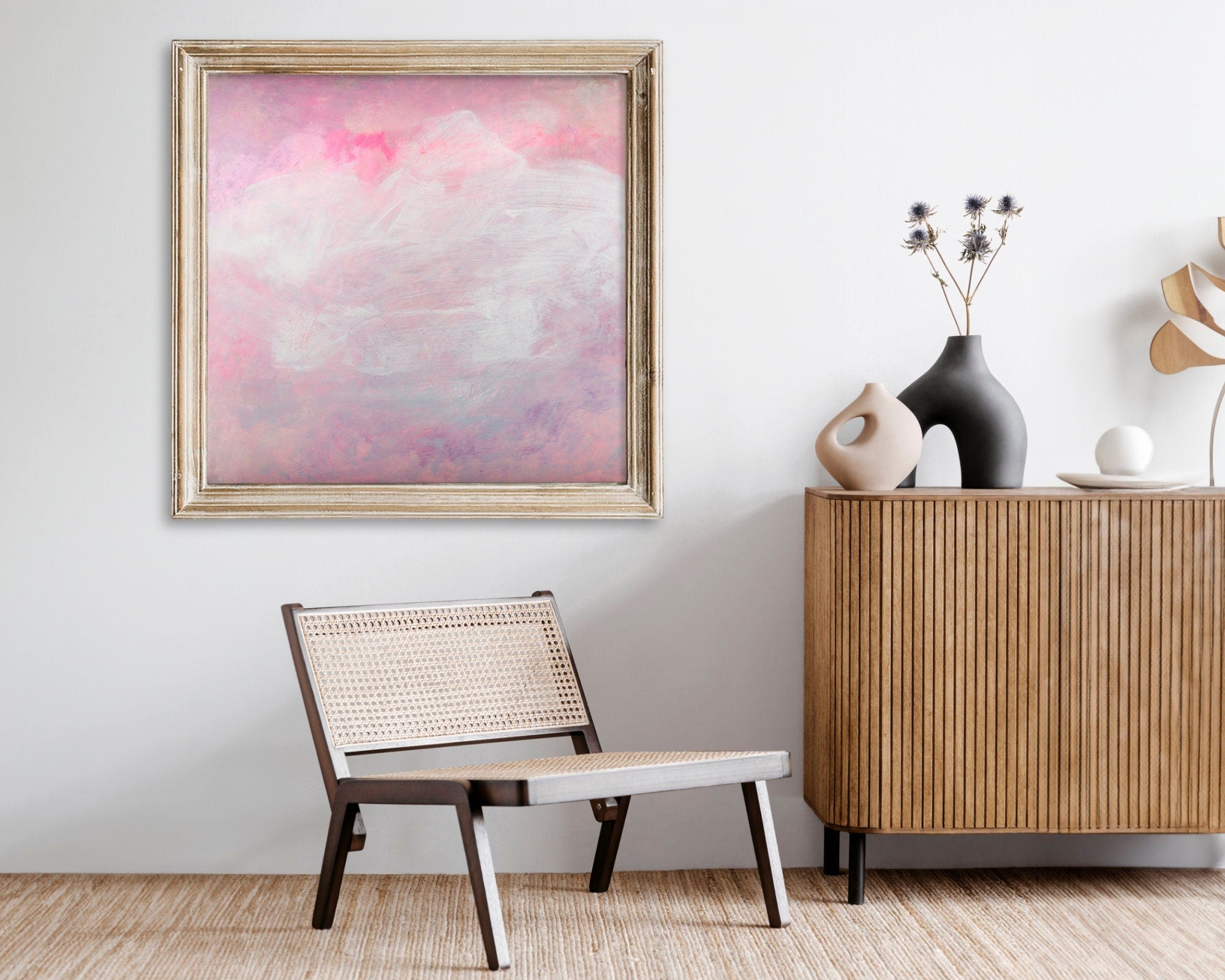 Entry room with a Large original Blush pink Abstract Painting by Camilo Mattis