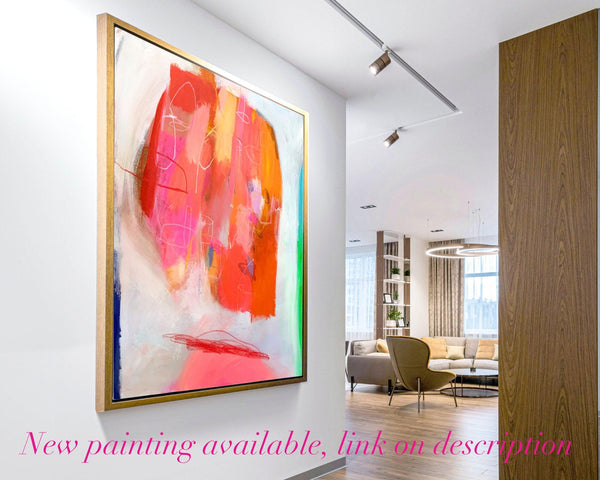 Large colorful original abstract painting on canvas, modern pop art apartment above bed decor