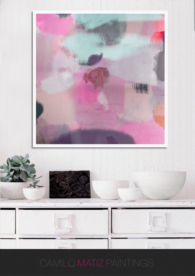 Abstract print, large modern wall art, abstract painting print, pink wall decor, living room wall art, Camilo Mattis - camilomattis.com