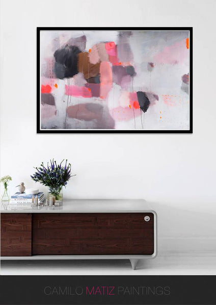 Extra large red and pink print, abstract geometric grey wall art print extra large wall art by Camilo Mattis - camilomattis.com