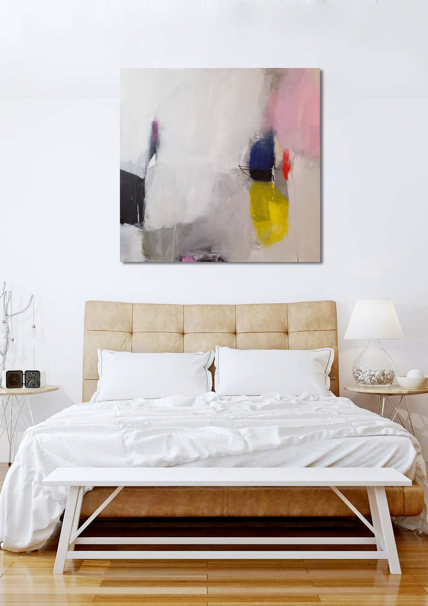 Large Abstract giclee print, White, Pink modern abstract painting print, large giclee art print, print of an original acrylic painting - camilomattis.com