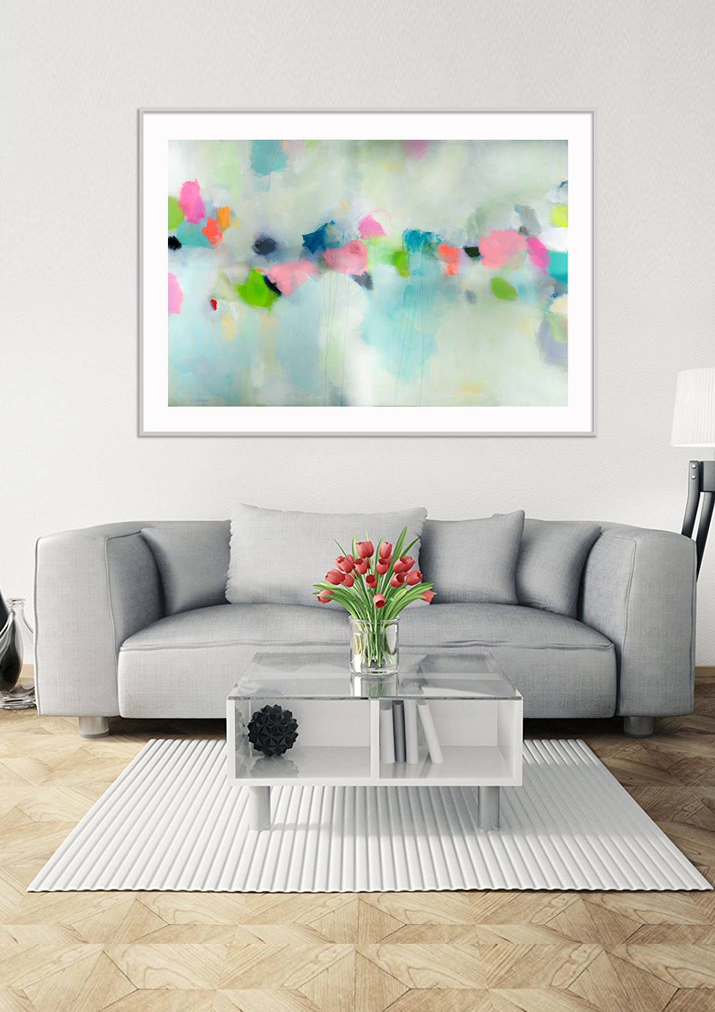 Large Abstract Print from canvas painting giclee Blue painting with green - modern Painting wall art prints by Camilo Mattis - camilomattis.com
