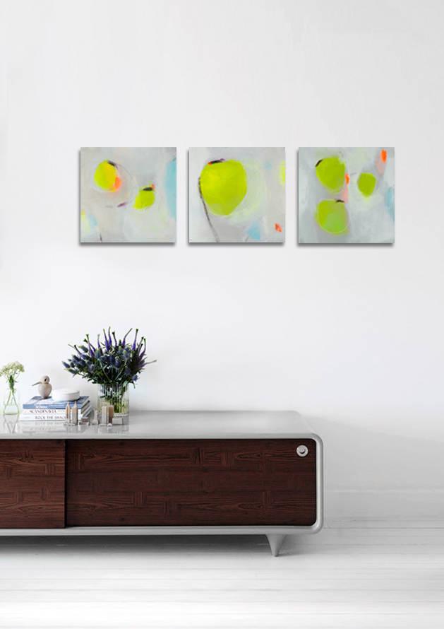 Set of 3, green art, abstract wall art original modern art, apples in green Camilo Mattis - camilomattis.com