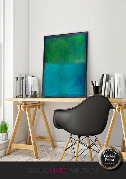 Large wall art giclee print, green blue geometric abstract painting, large abstract painting print, giclee wall art - camilomattis.com