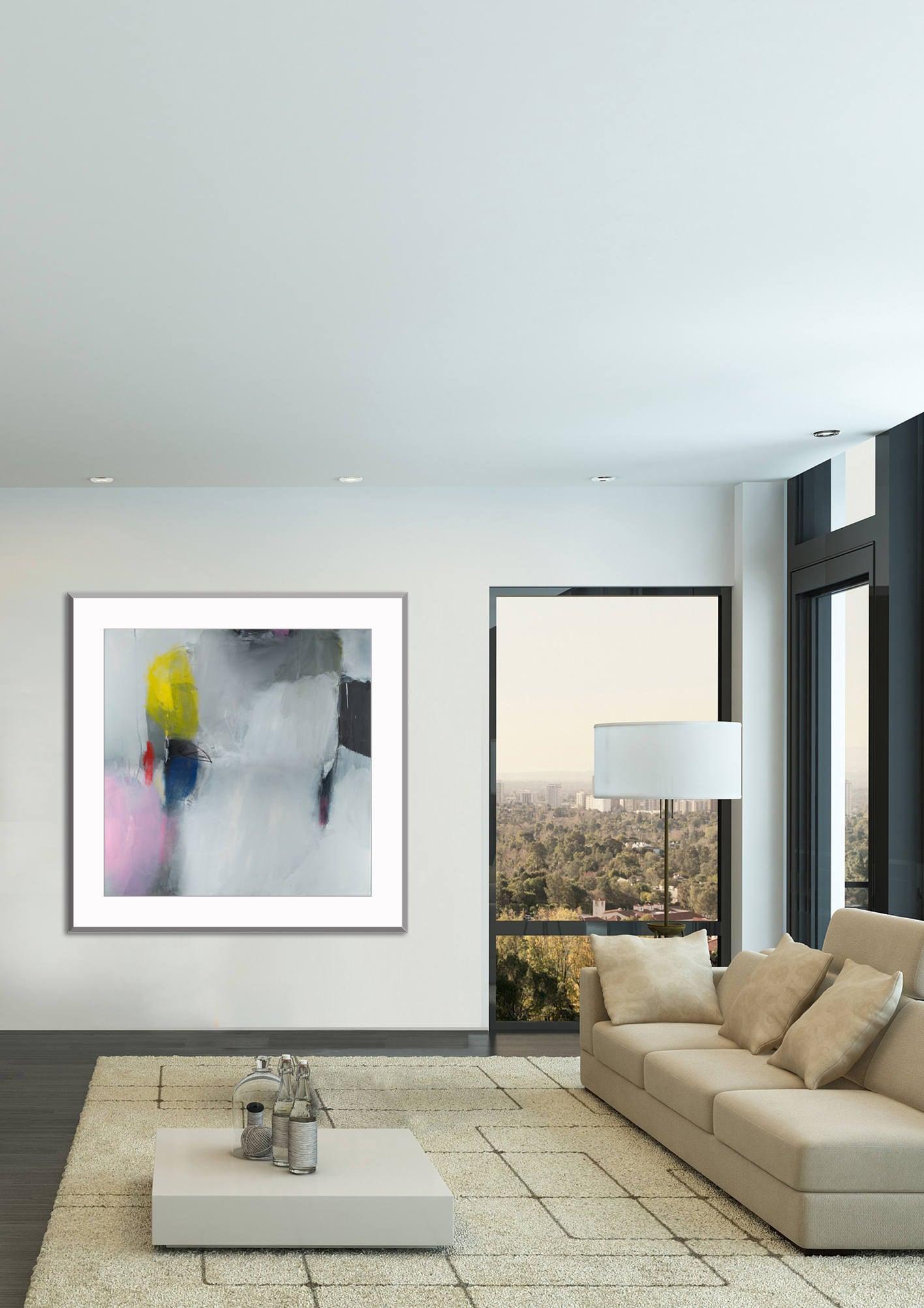 Large Abstract giclee print, White, Pink modern abstract painting print, large giclee art print, print of an original acrylic painting - camilomattis.com