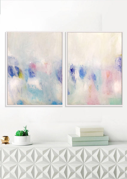 Wall art set of 2 prints, white abstract art, Bedroom prints set, Modern white set of paintings, living room wall art - camilomattis.com