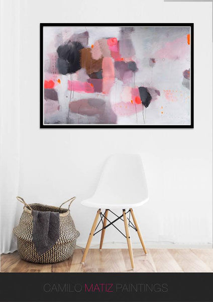 Extra large red and pink print, abstract geometric grey wall art print extra large wall art by Camilo Mattis - camilomattis.com